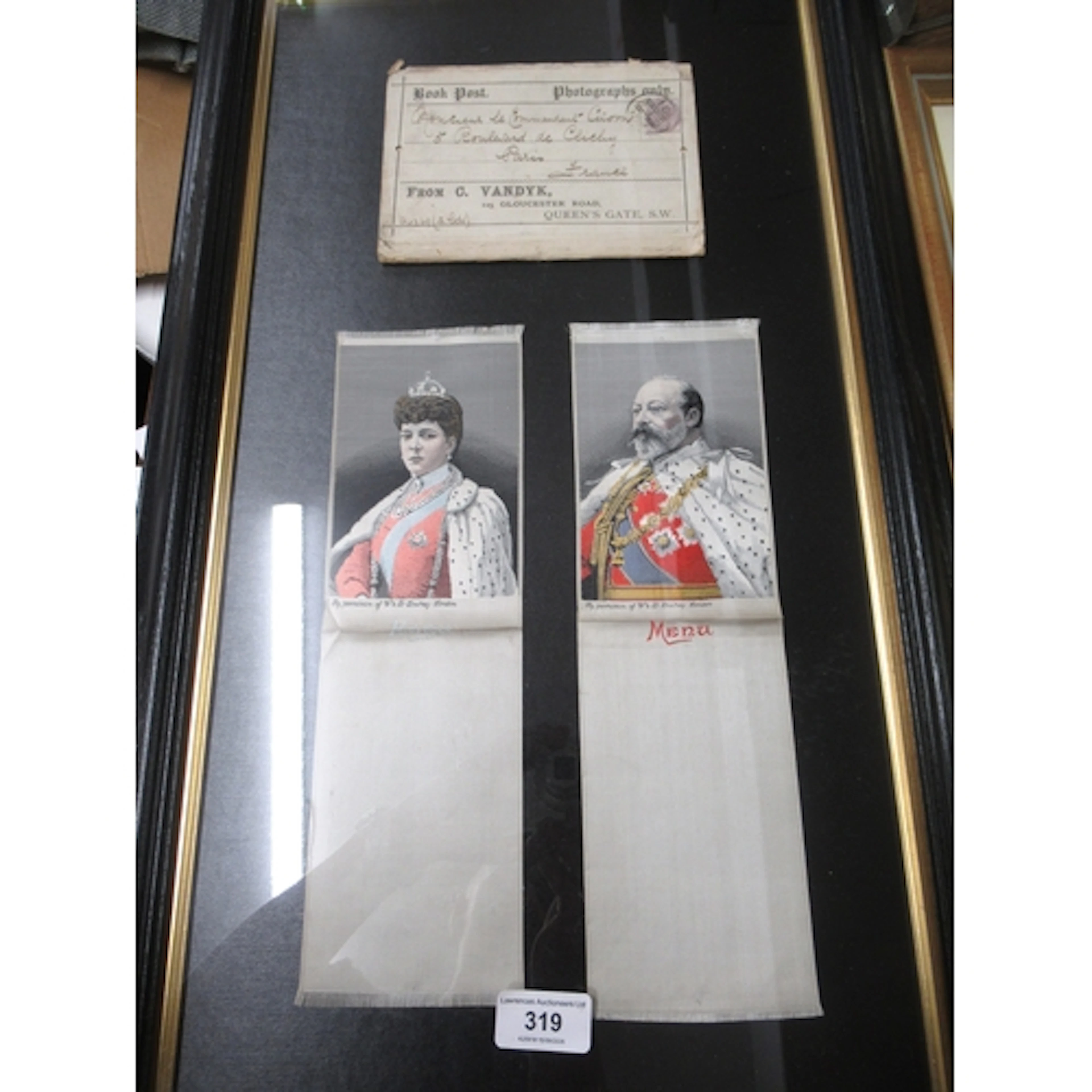 Pair of framed silk pictures of King Edward VII and Queen Al...