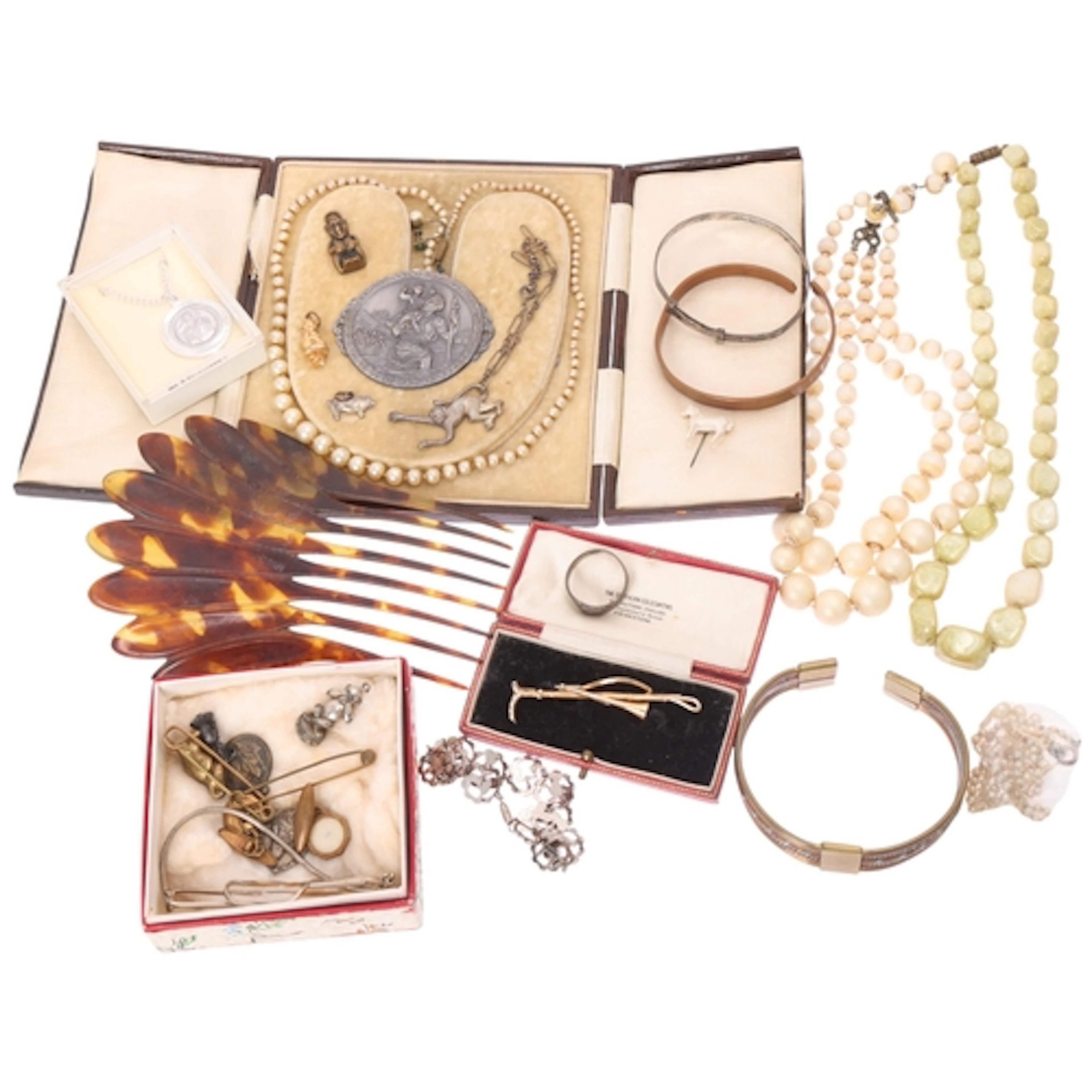 Various jewellery, including cased pearl necklace, St Christ...