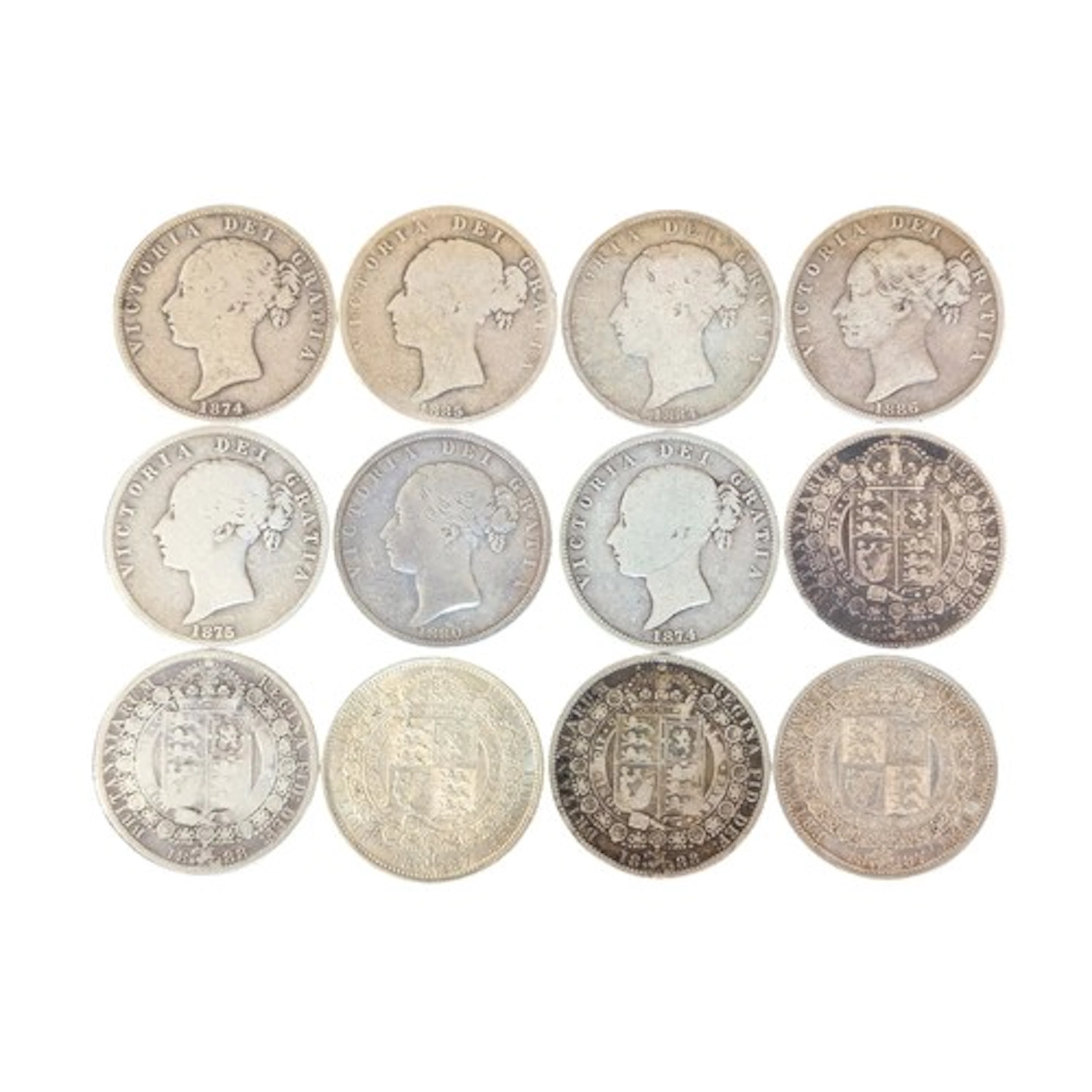 Numismatics - twelve Queen Victoria half crowns dated 1874, ...