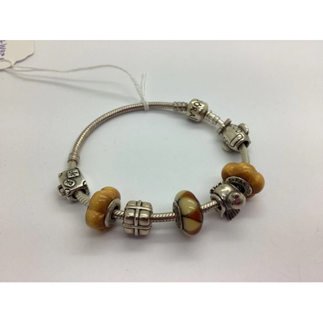 Pandora; A Modern Sliding Charm Bracelet, with assorted slid...