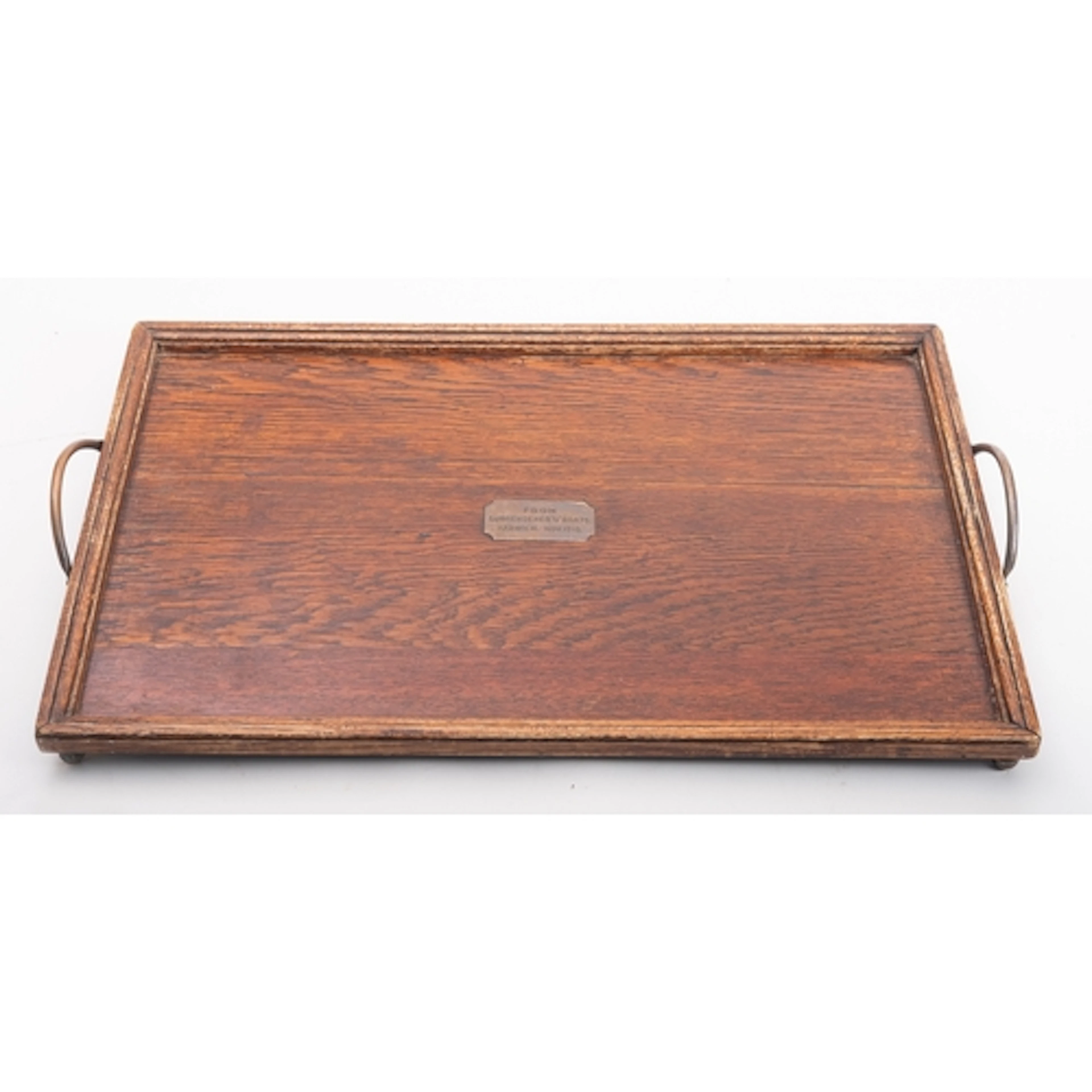 An early 20th century WWI period rectangular oak tray with b...