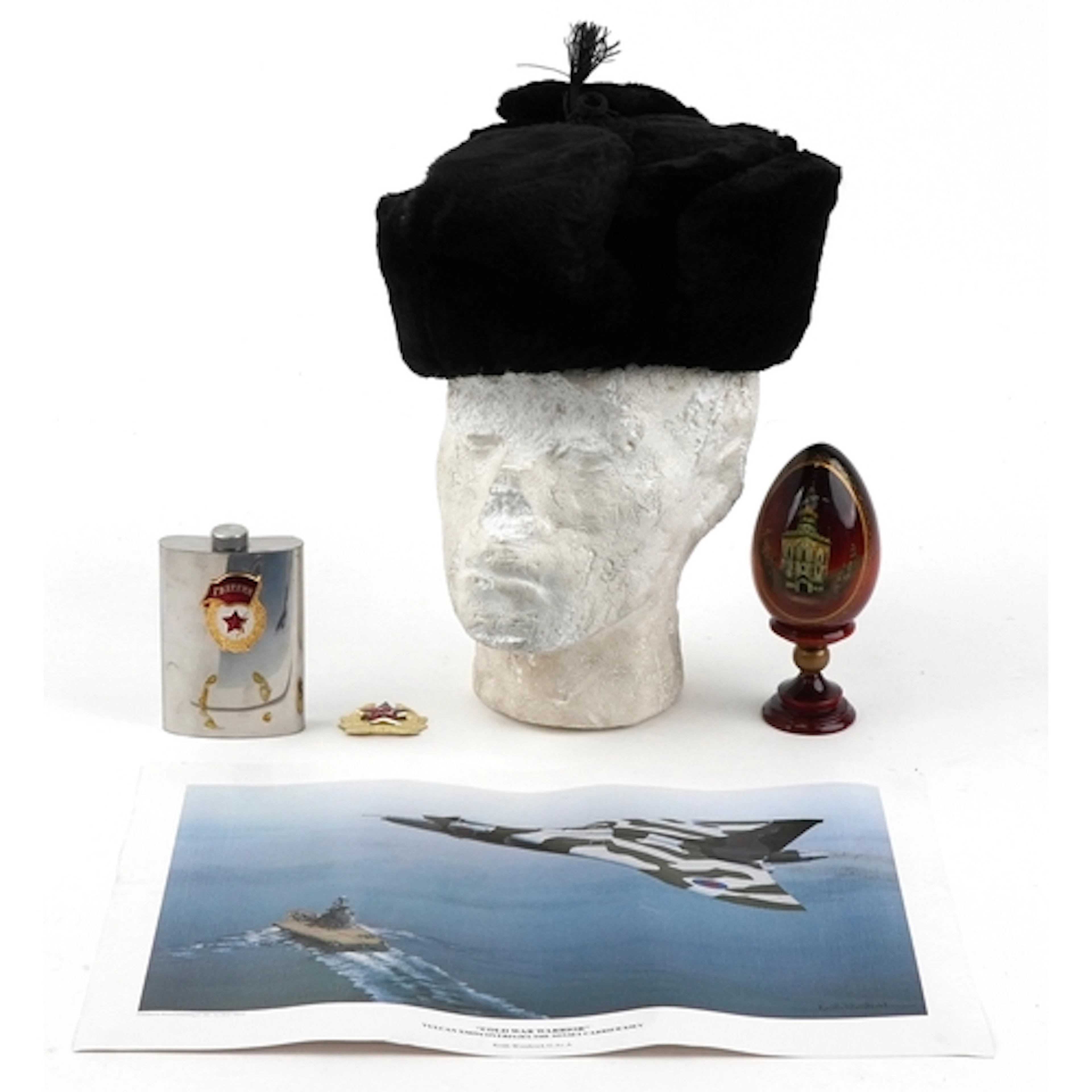Collection of Russian military and religious items including...