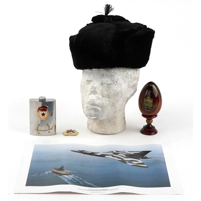 Collection of Russian military and religious items including...