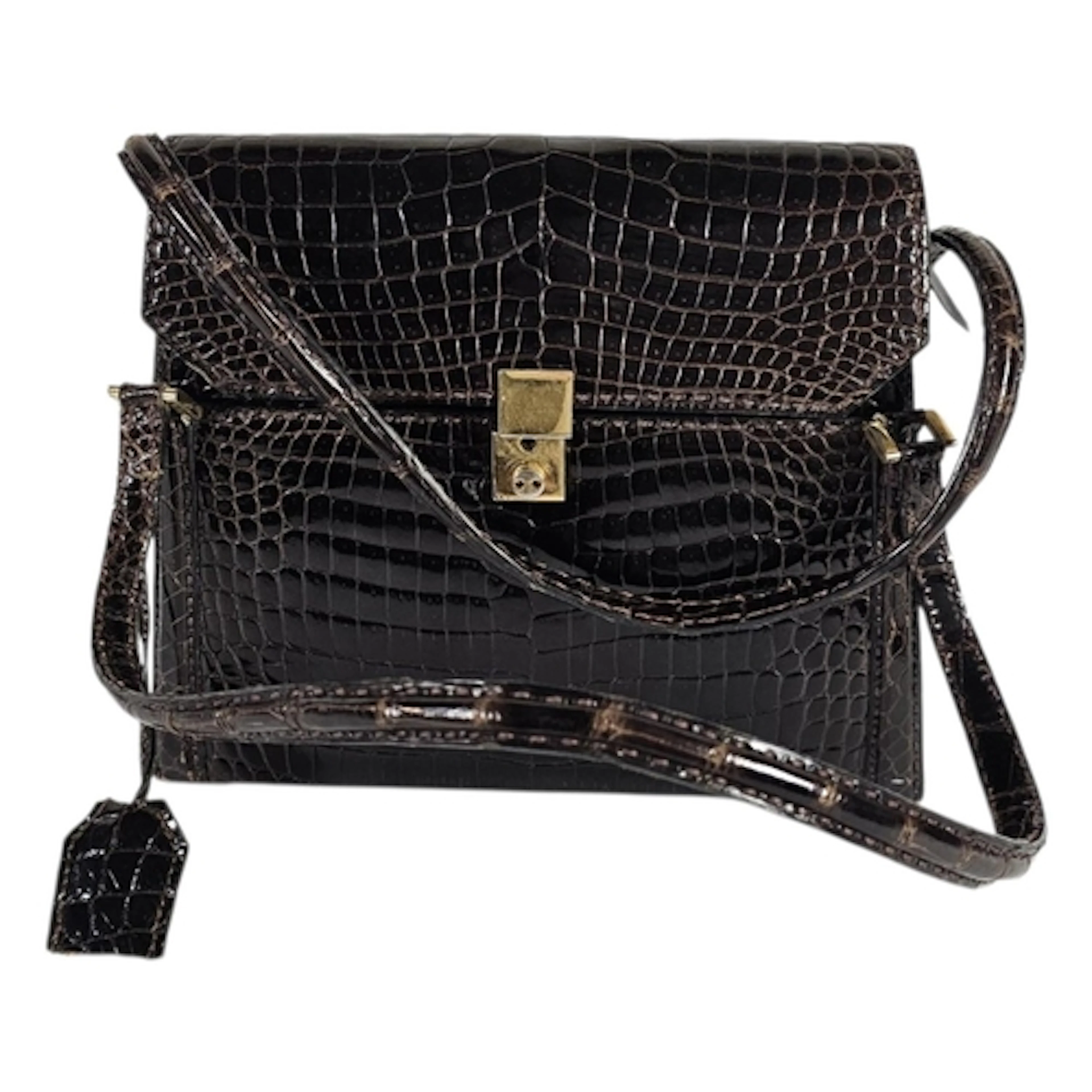 BORGIA PARIS, A VINTAGE FRENCH DARK BROWN CROCODILE SKIN HAN...