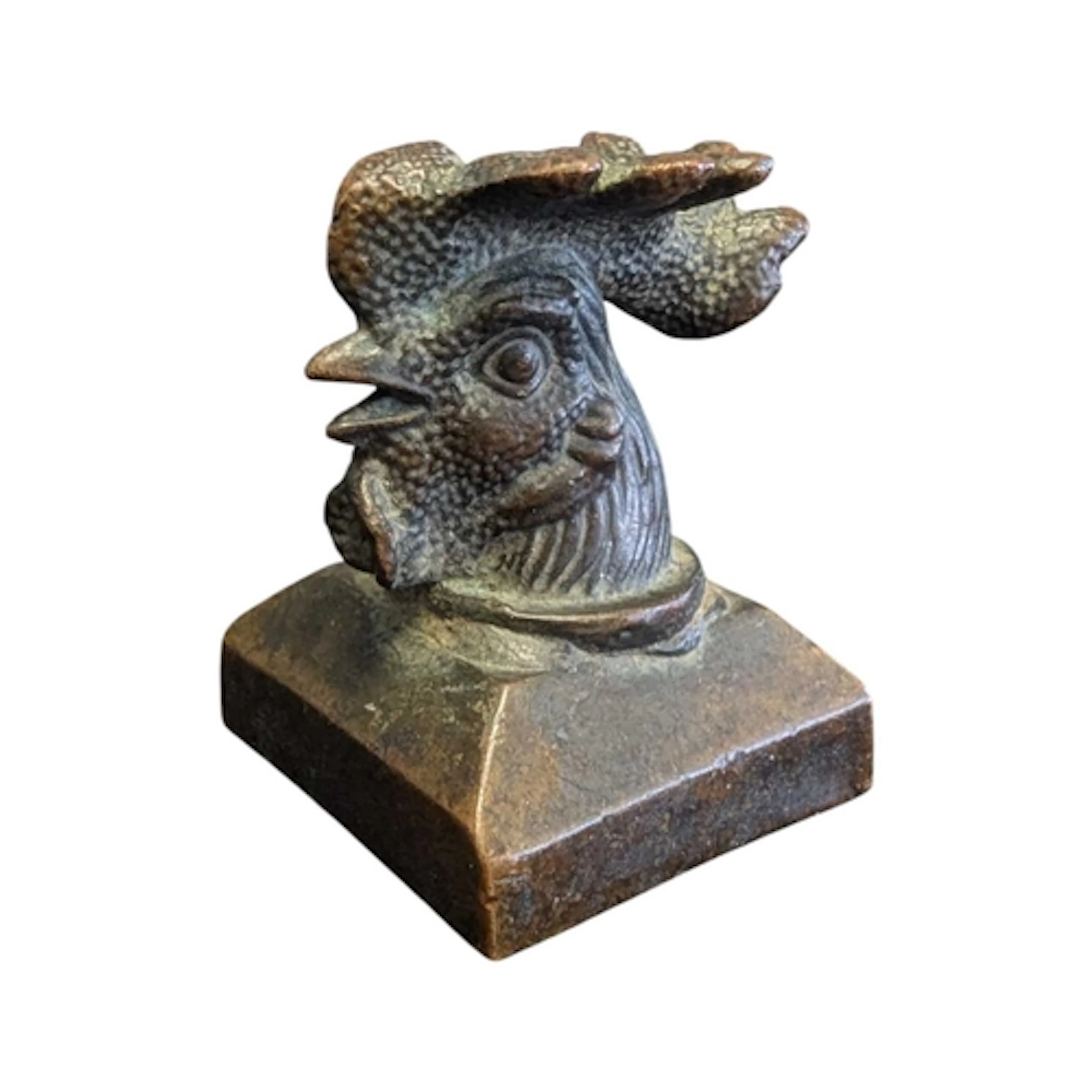 Chinese 19th century bronze cockerel bust stamp wax seal. Fe...