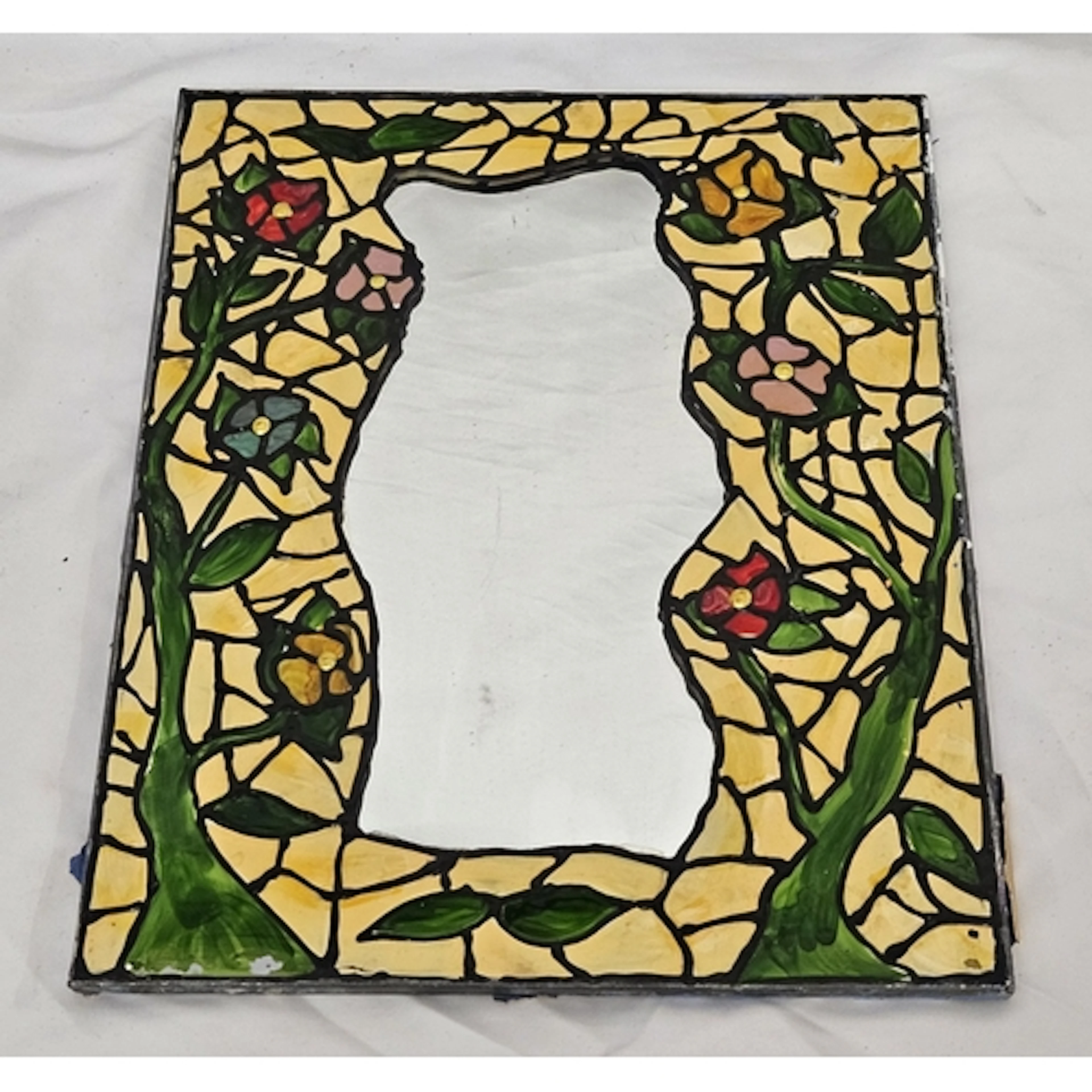 Freestanding Mirror with floral stained glass effect approx....