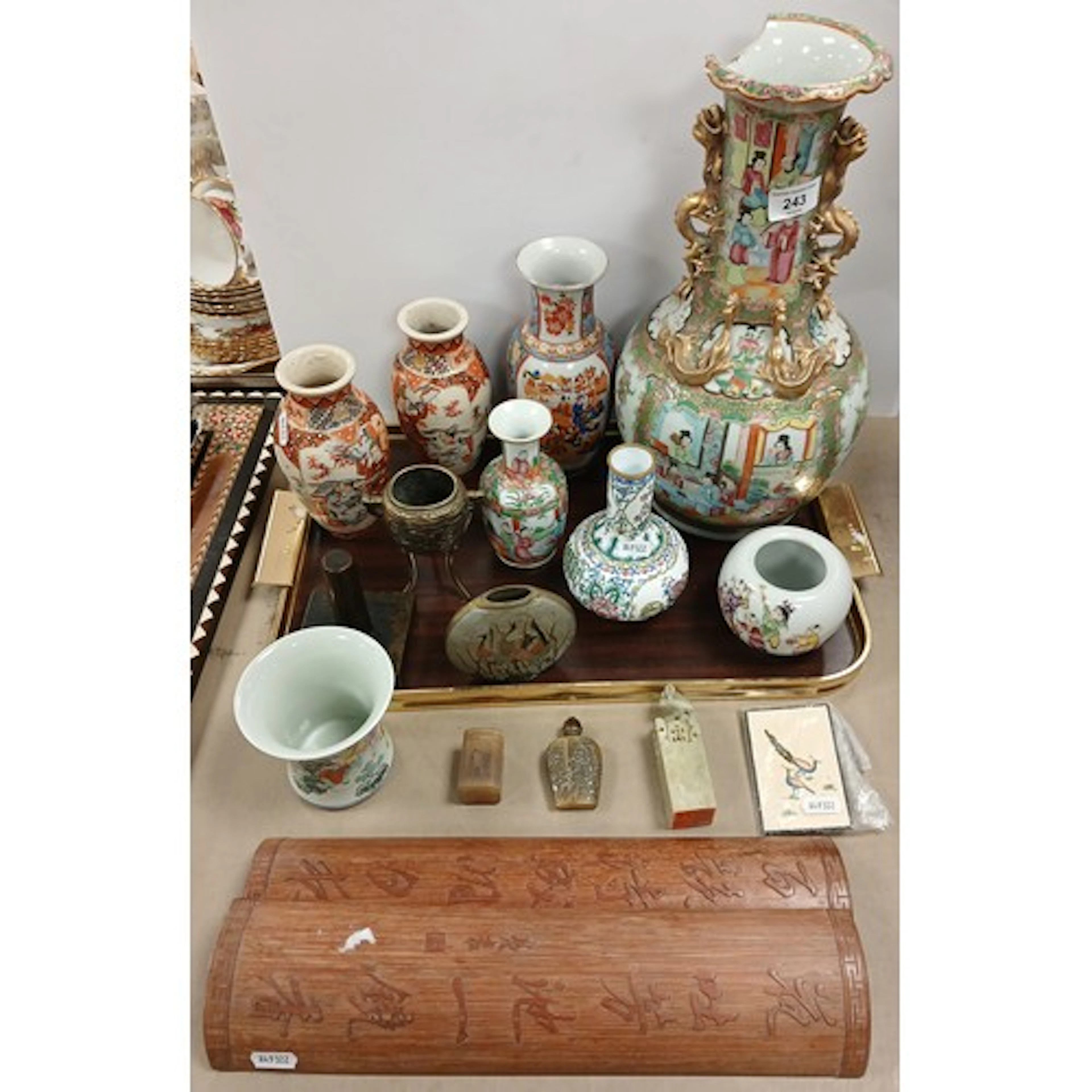 Collection of Oriental items to include Famill Rose, pair of...