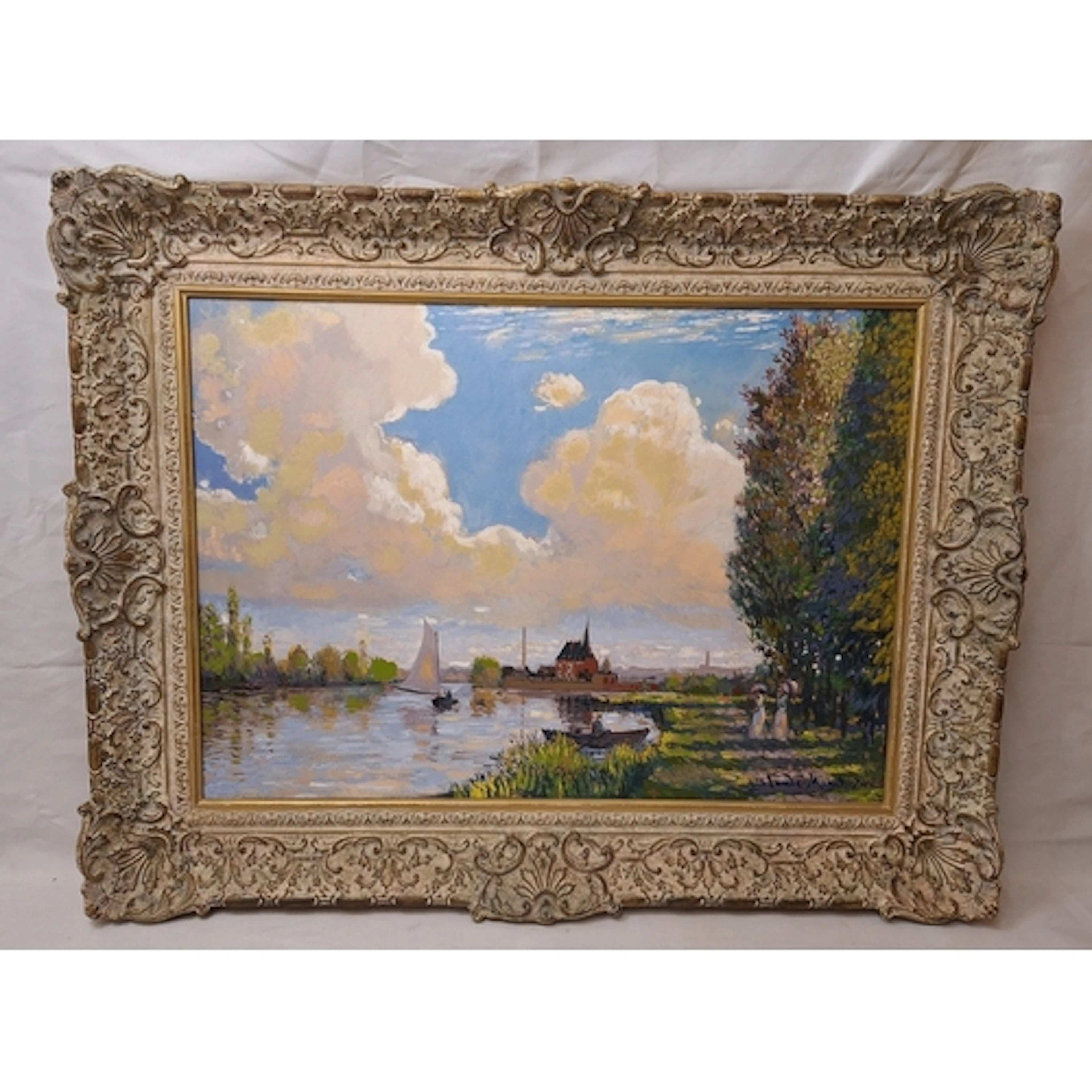 Large Framed Oil on Canvas Landscape after Claude Monet by J...