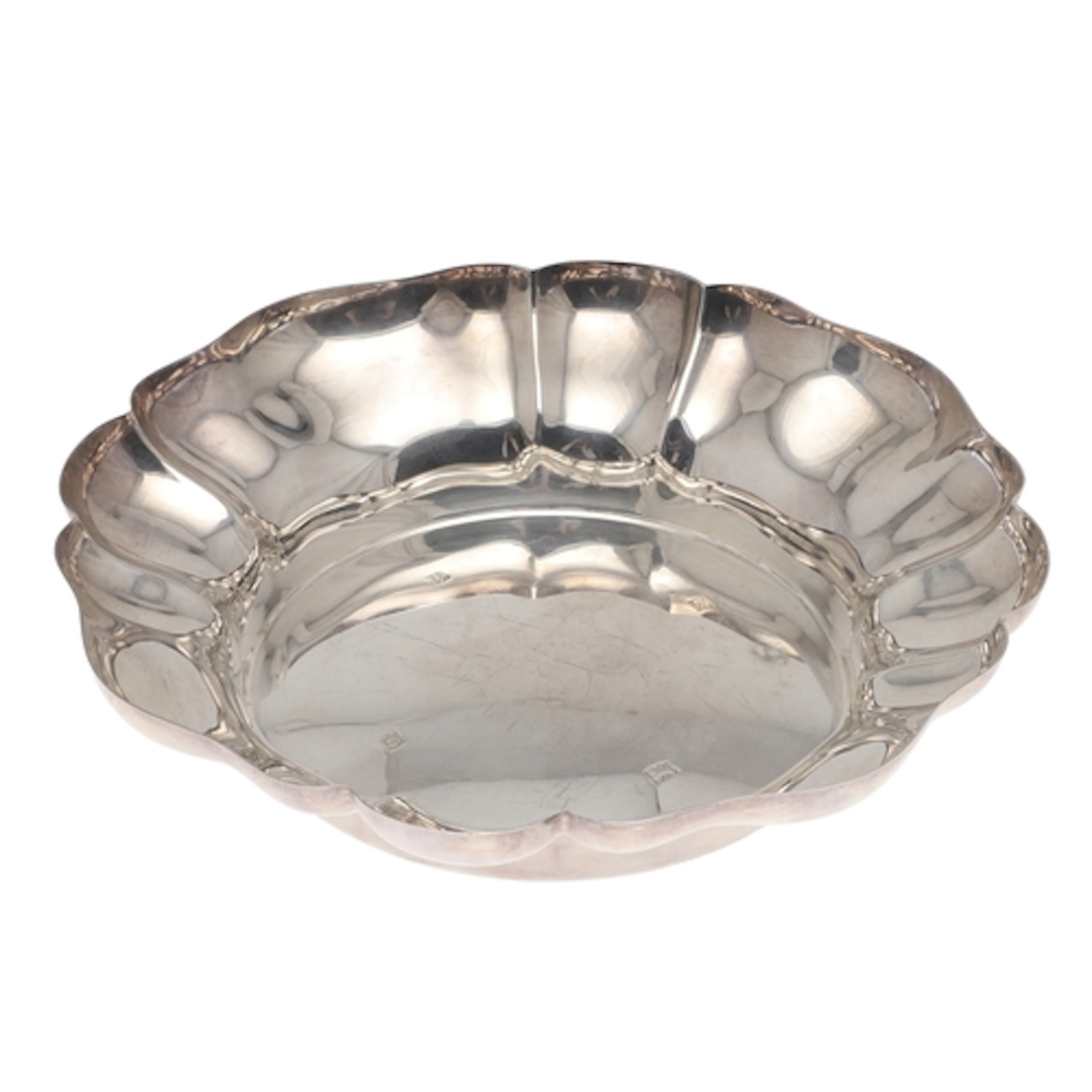 A MODERN LOBED SILVER BOWL. Hallmarked Barker Ellis Silver C...