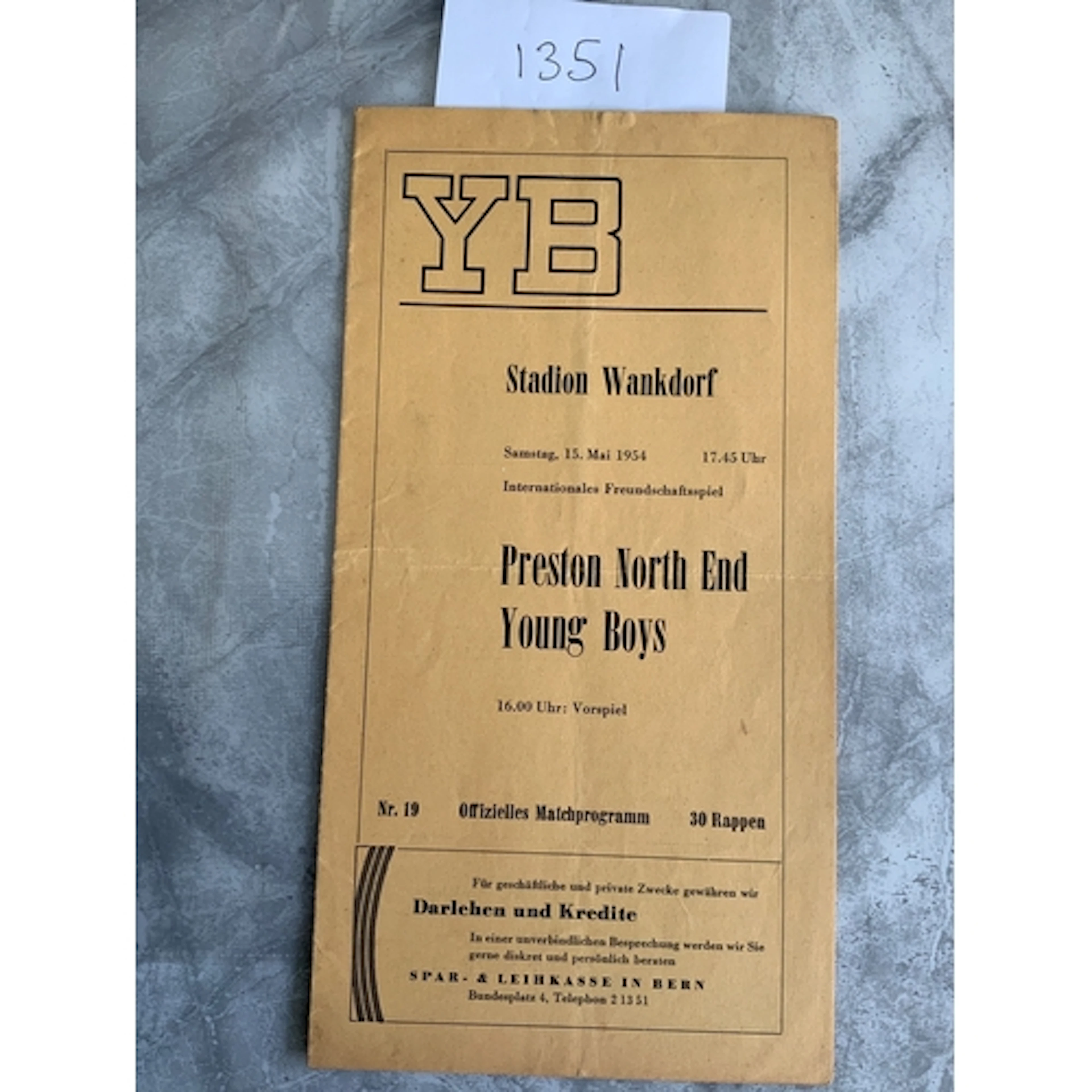 53/54 Young Boys v Preston Football Programme: Harder to obt...