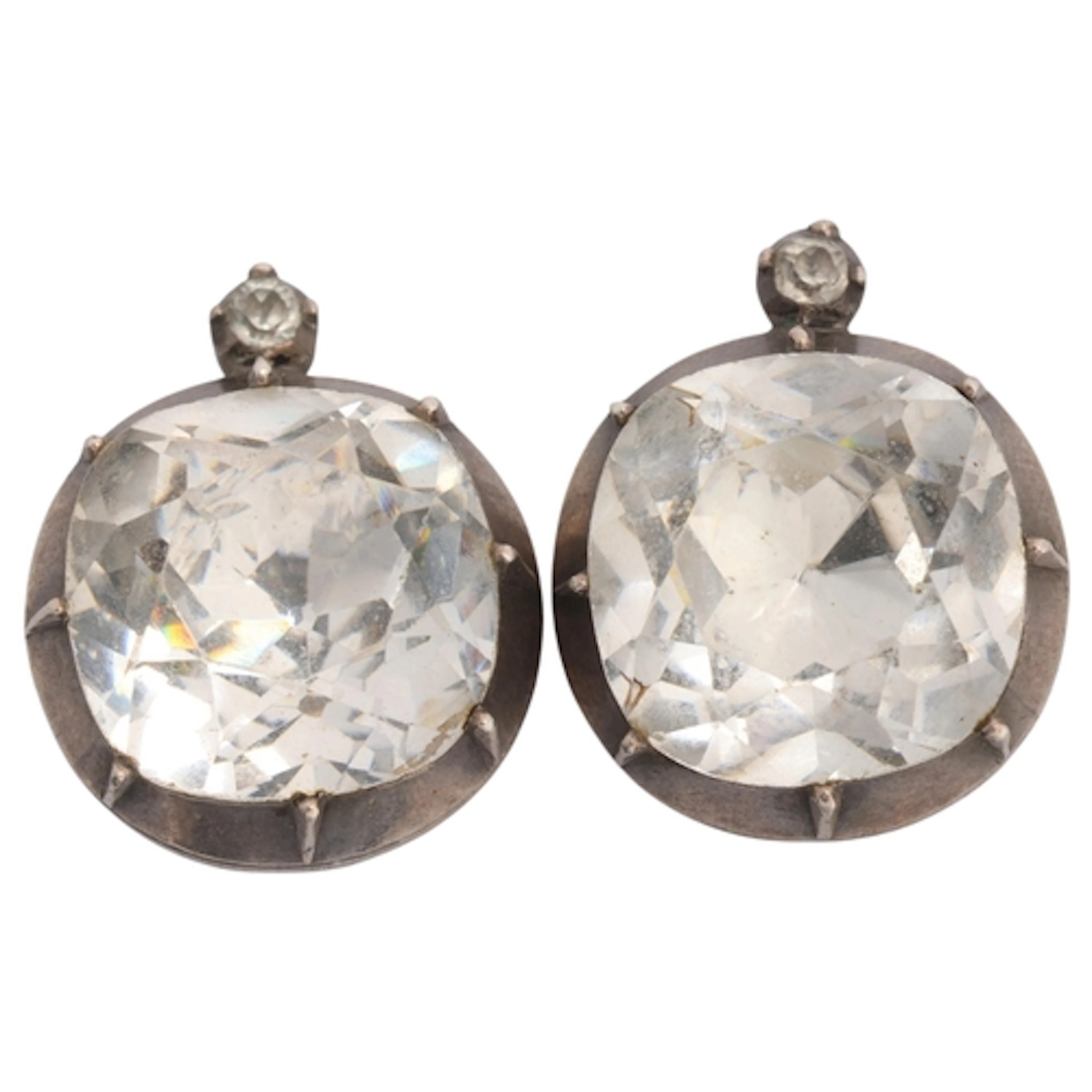 A pair of Antique Georgian gold and silver paste stud earrin...