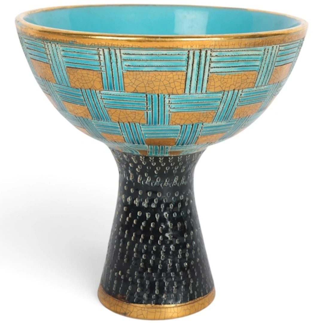 ALDO LONDI for Bitossi, italy, a Seta series pedestal bowl t...