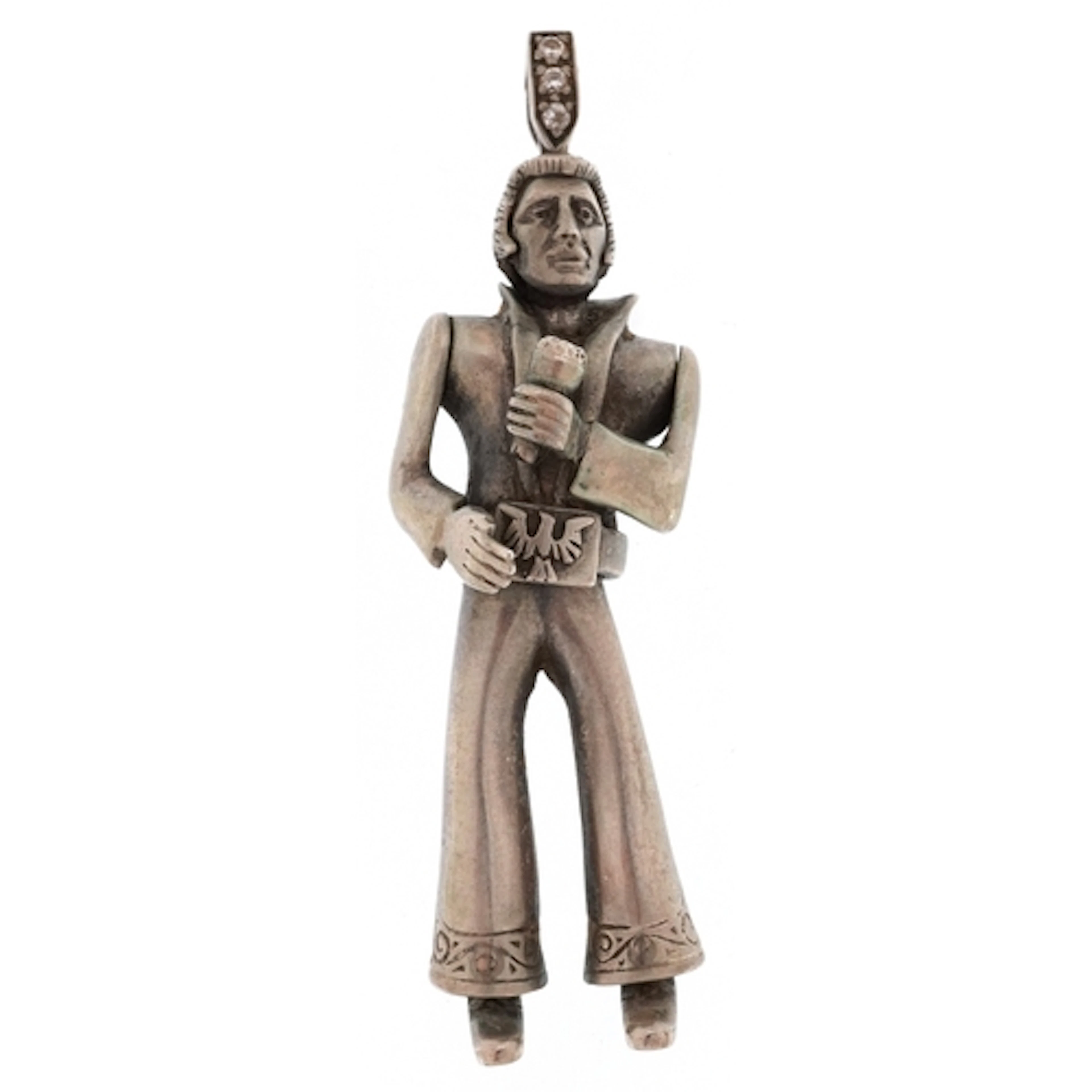 Silver and clear stone Elvis Presley articulated pendant, 7c...