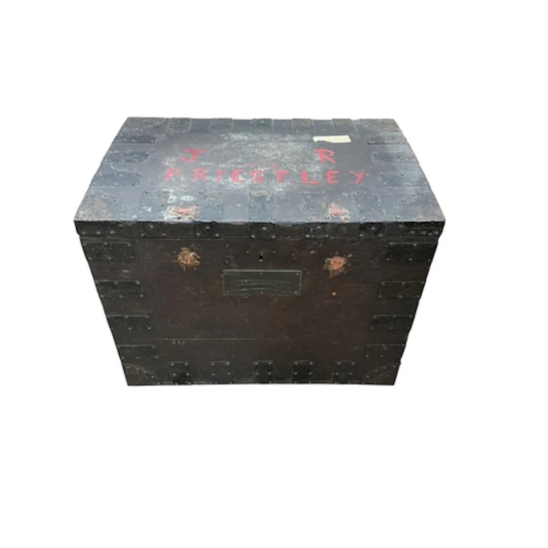 A Victorian iron bound oak silver chest, width 60cm, depth 4...