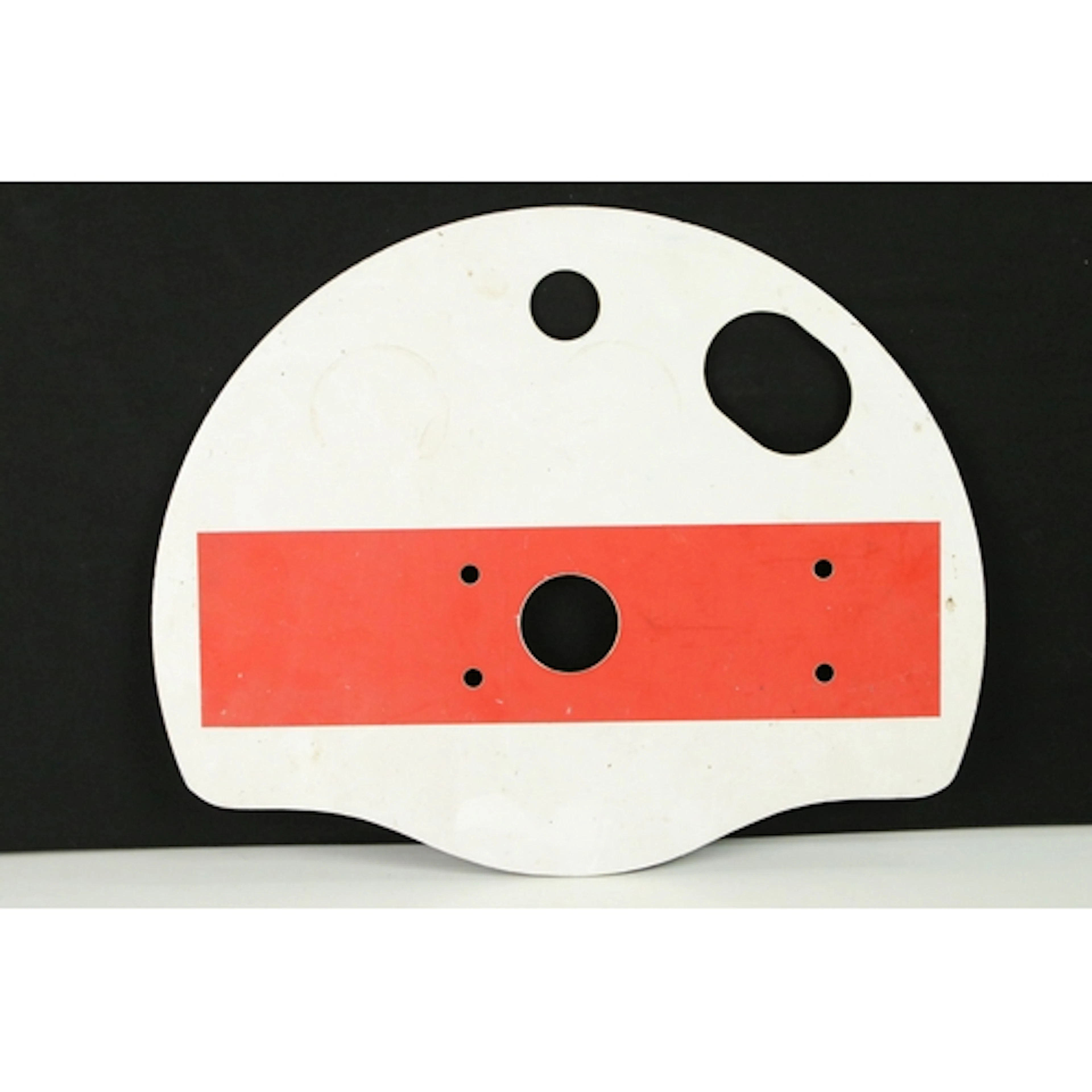 Railway ground home signal enamel face, having pierced apert...