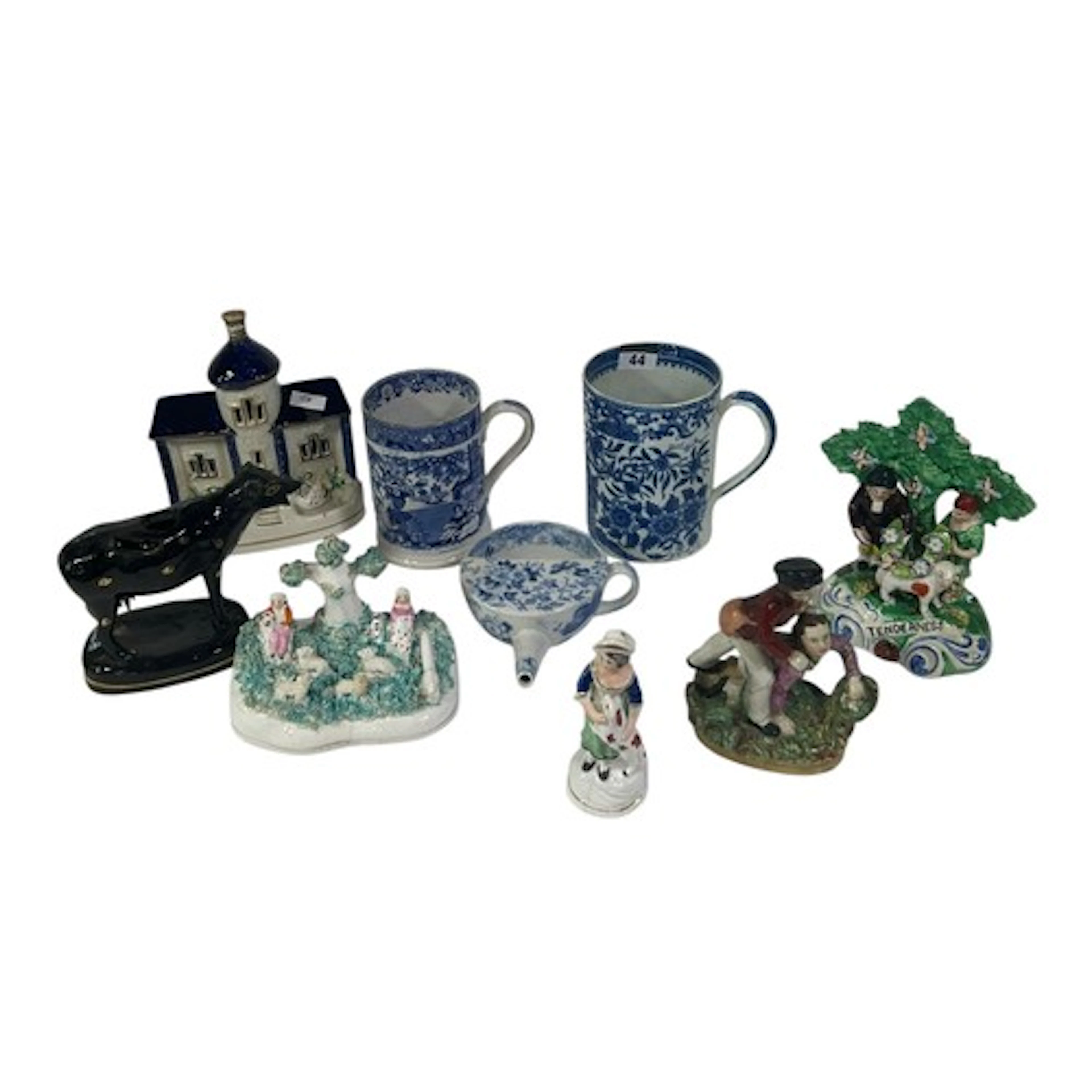 Two 19th century blue and white transfer ware tankards inclu...