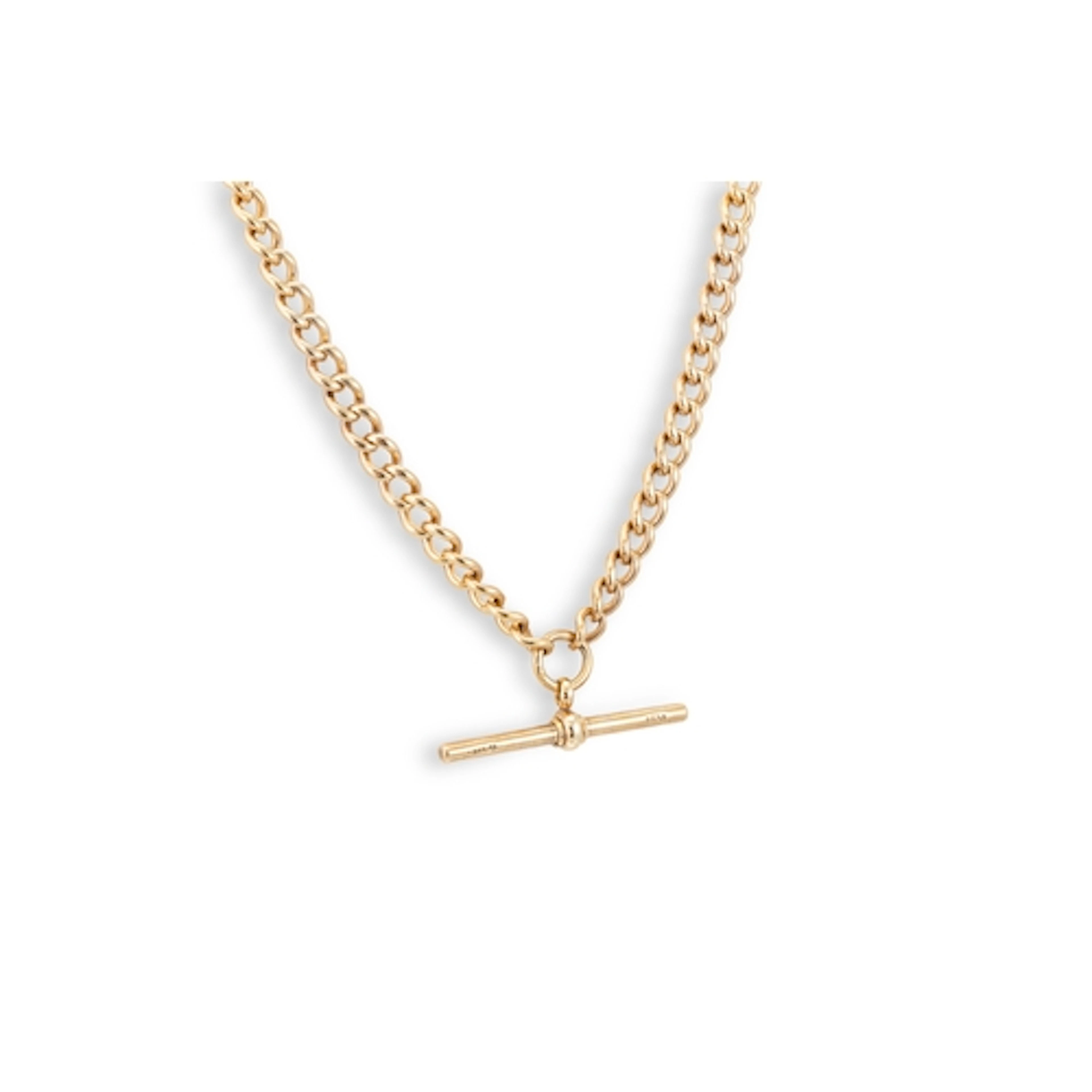 AN ANTIQUE GOLD FILLED NECKLACE, with T-bar, stamped 14 GF f...