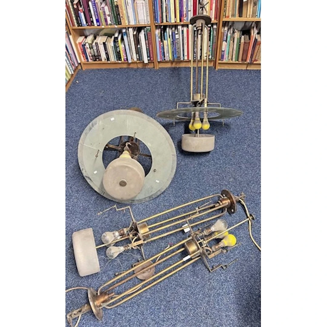 4 ART DECO THEATRE LIGHTS OF GLASS & METAL CONSTRUCTION