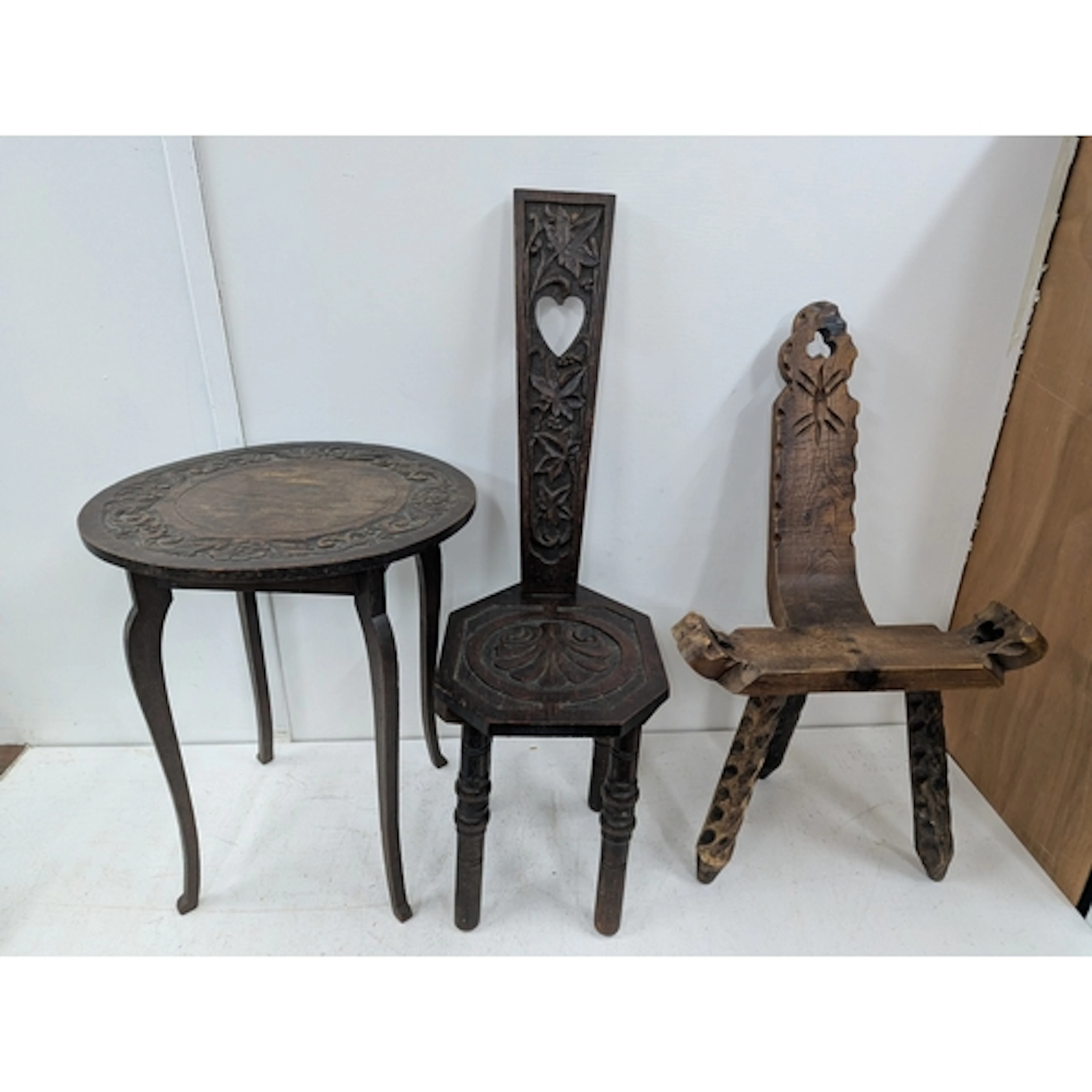 Three items of small furniture to include two spinning chair...