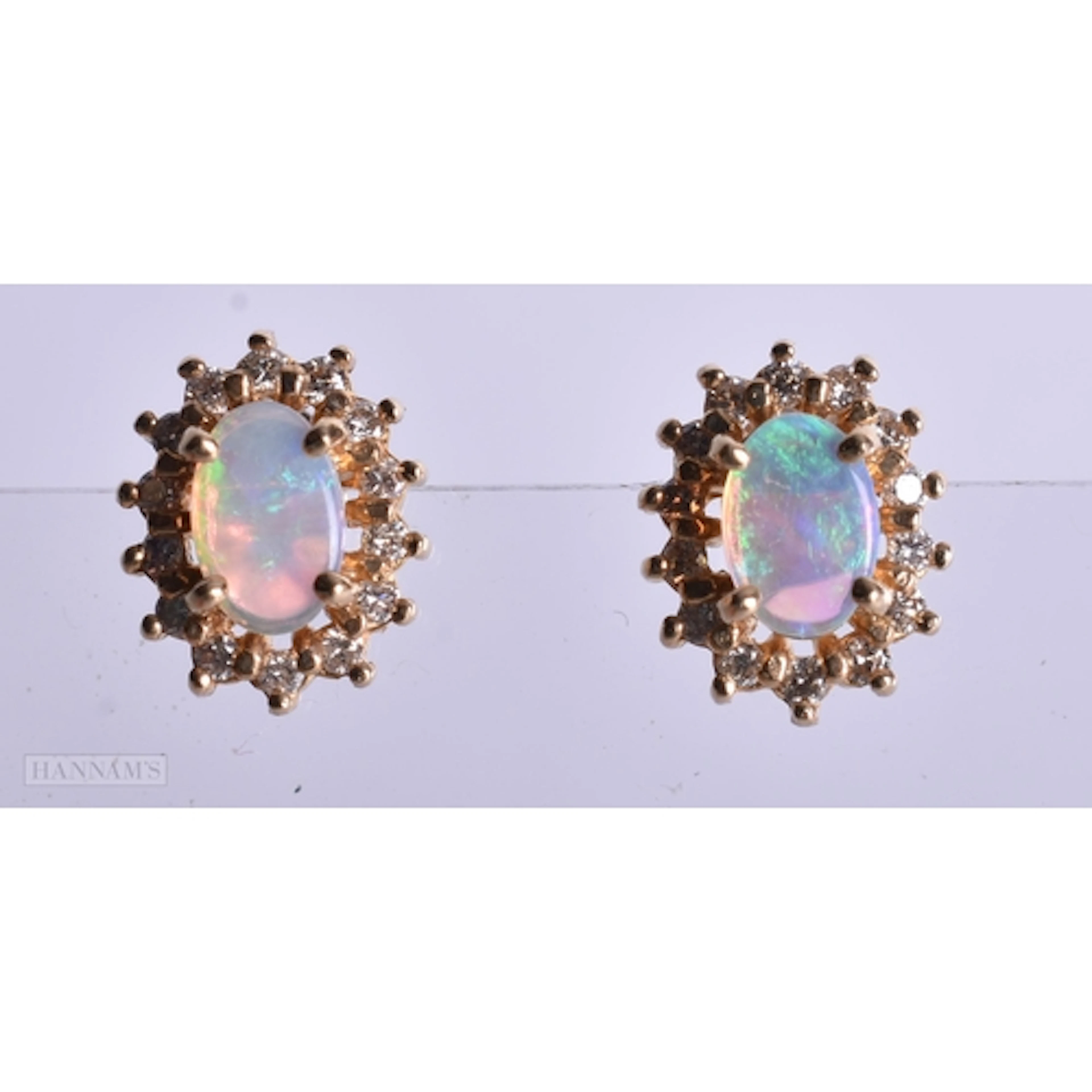 14ct gold opal diamond cluster stud earrings (2g). 0.75 cm x...