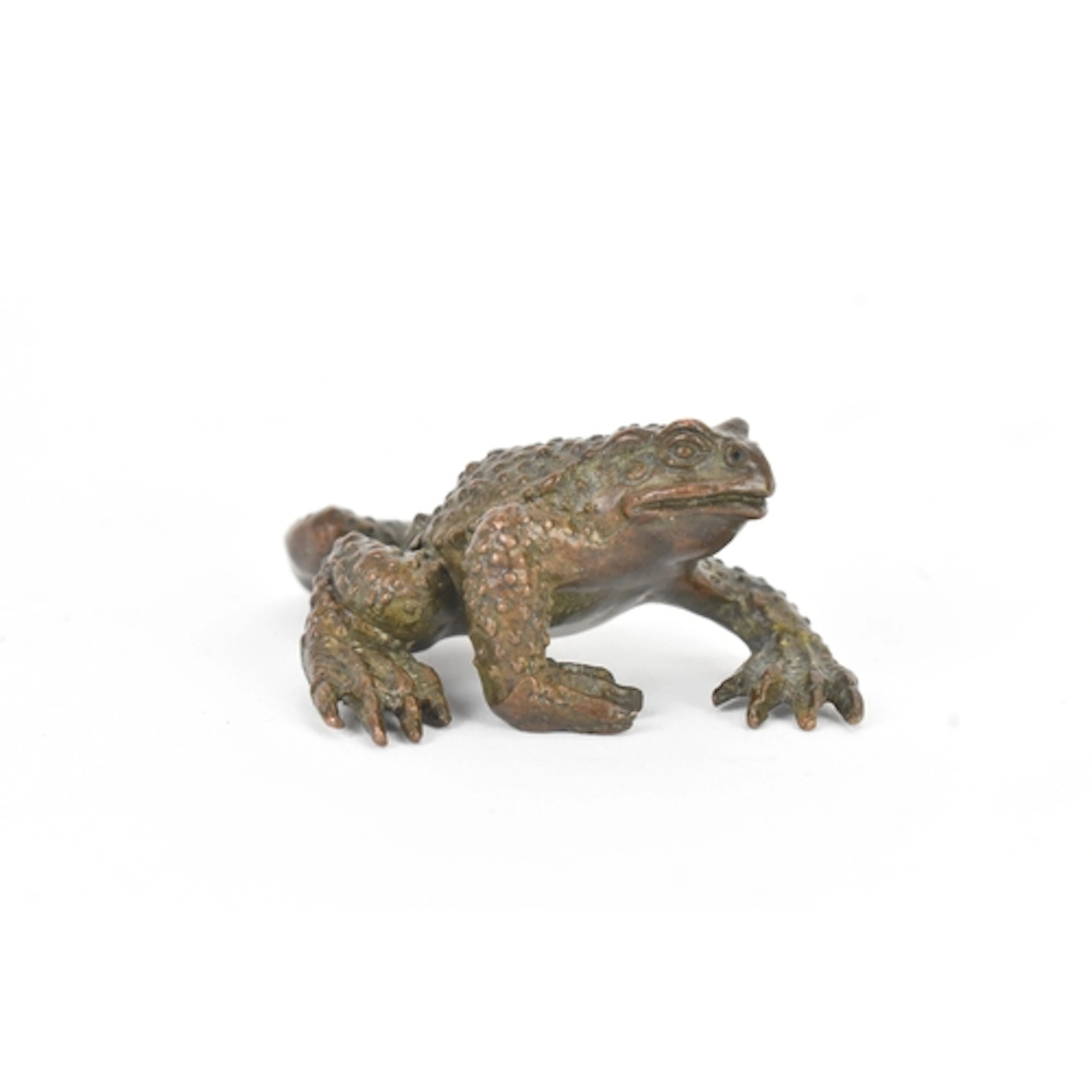 A Japanese patinated bronze figure of a frog, naturalistical...