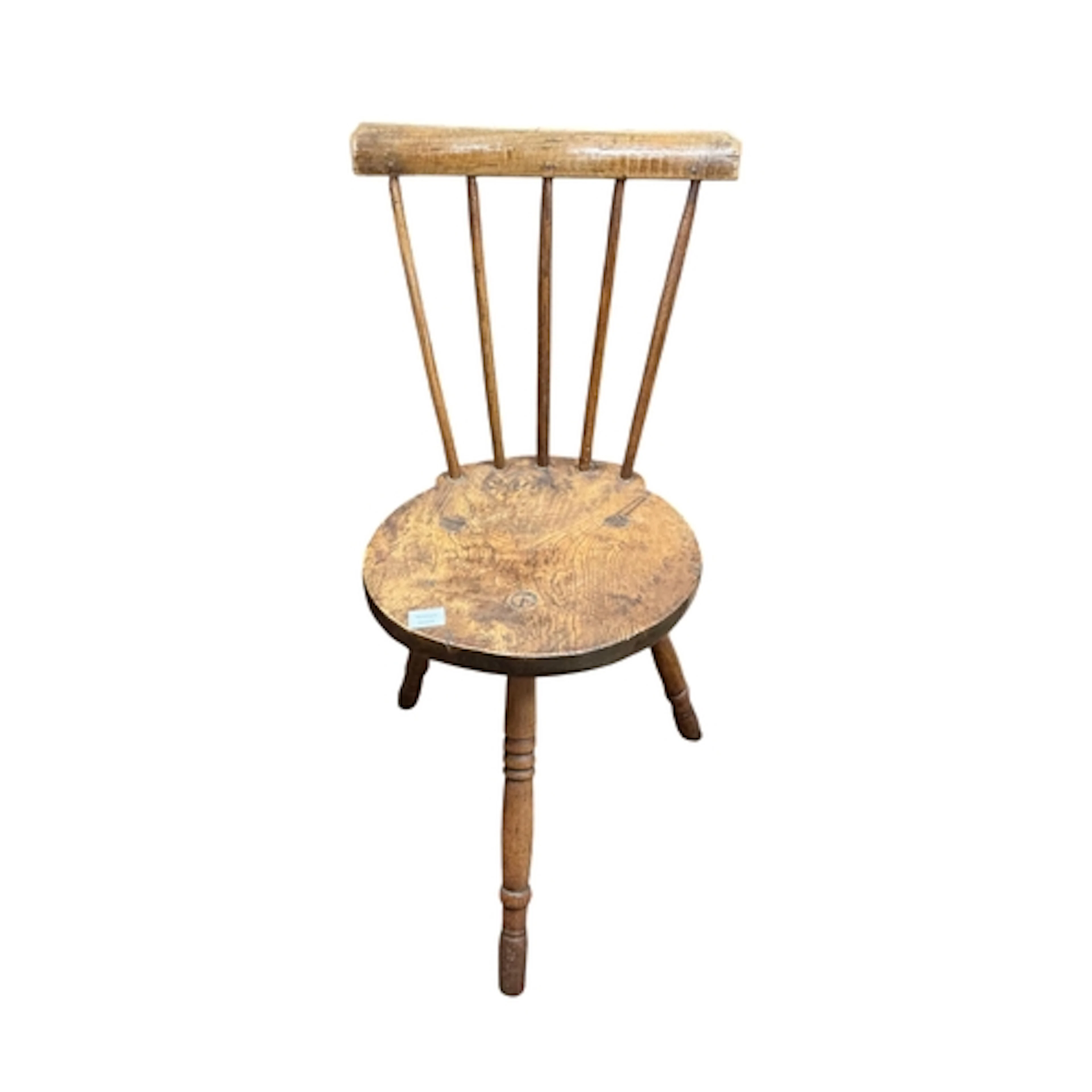 A 19th century primitive ash and elm Windsor tripod side cha...