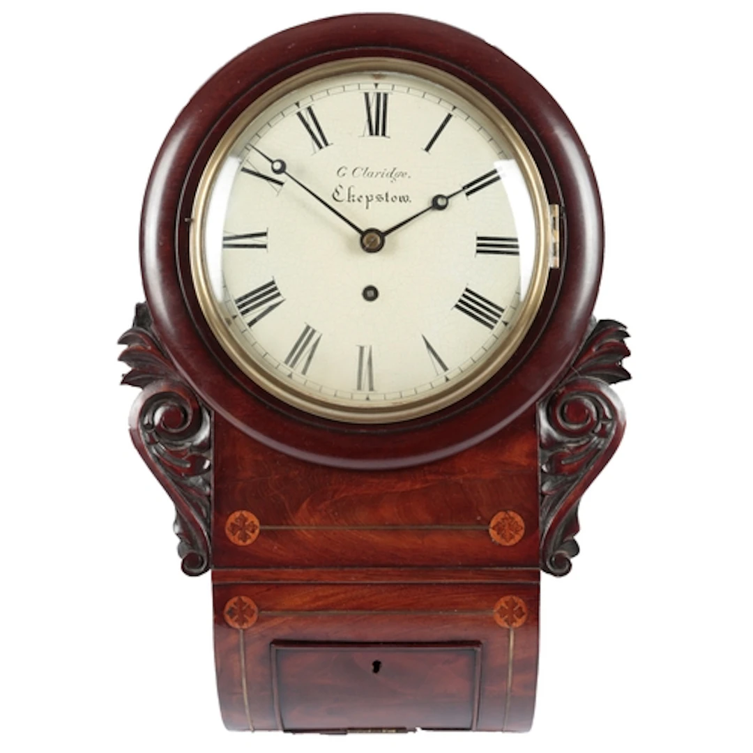 A George III mahogany fusee drop dial wall timepiece, with p...