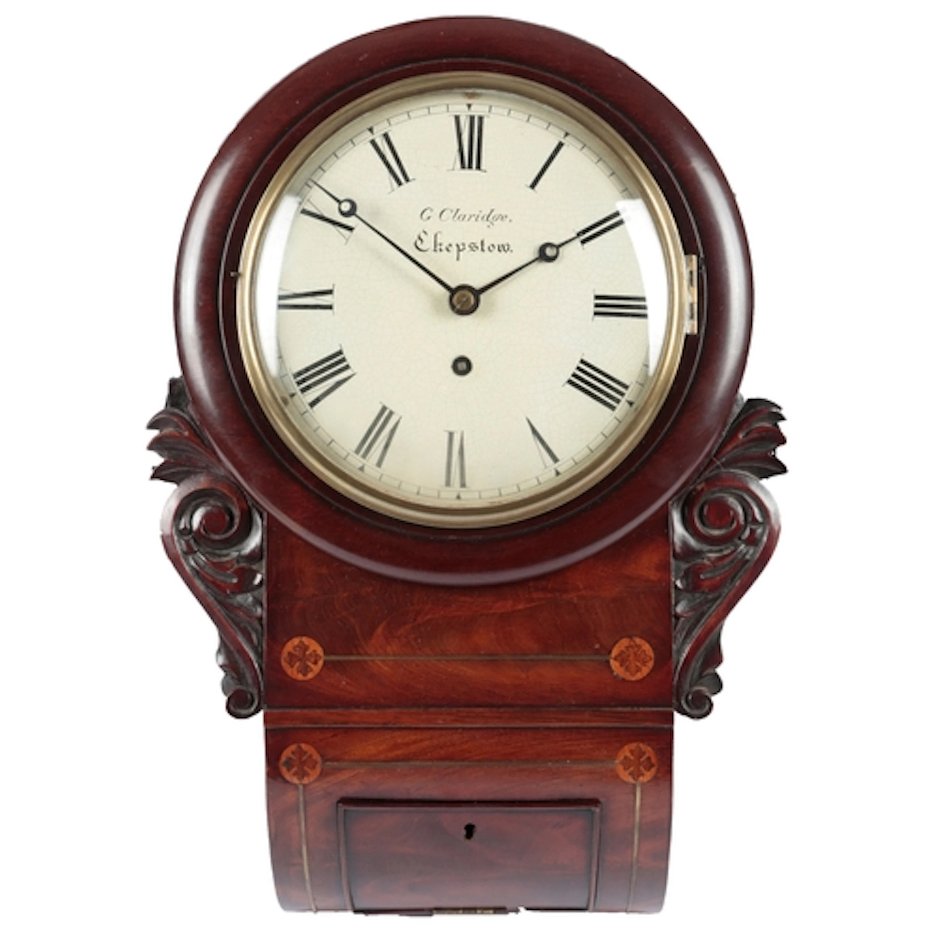A George III mahogany fusee drop dial wall timepiece, with p...