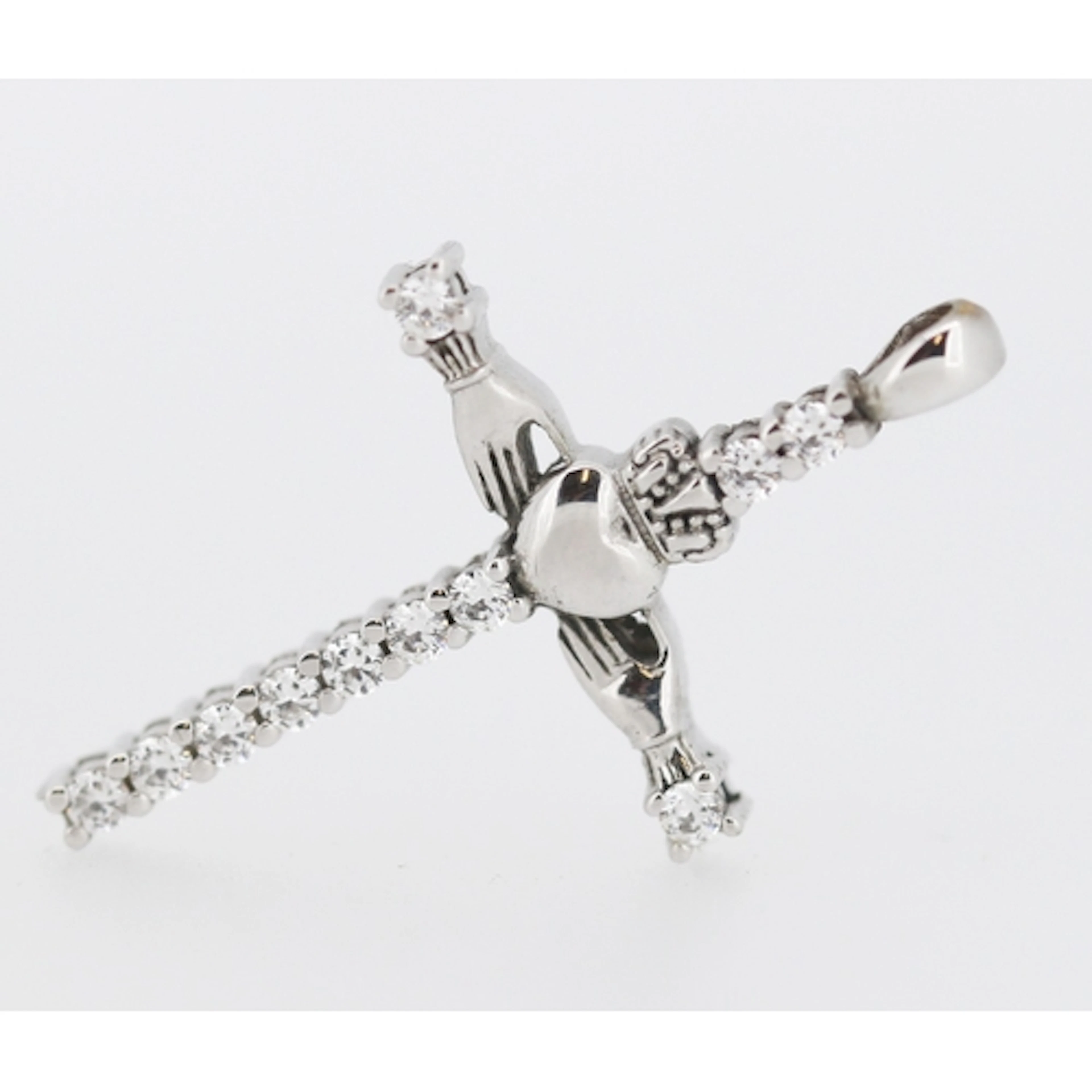 Attractively Detailed, Gemset Claddagh Motif Cross Pendant, ...