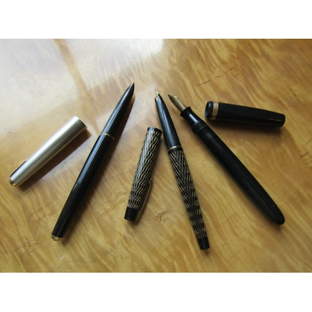 Three Vintage Fountain Pens Including One with Fourteen Cara...