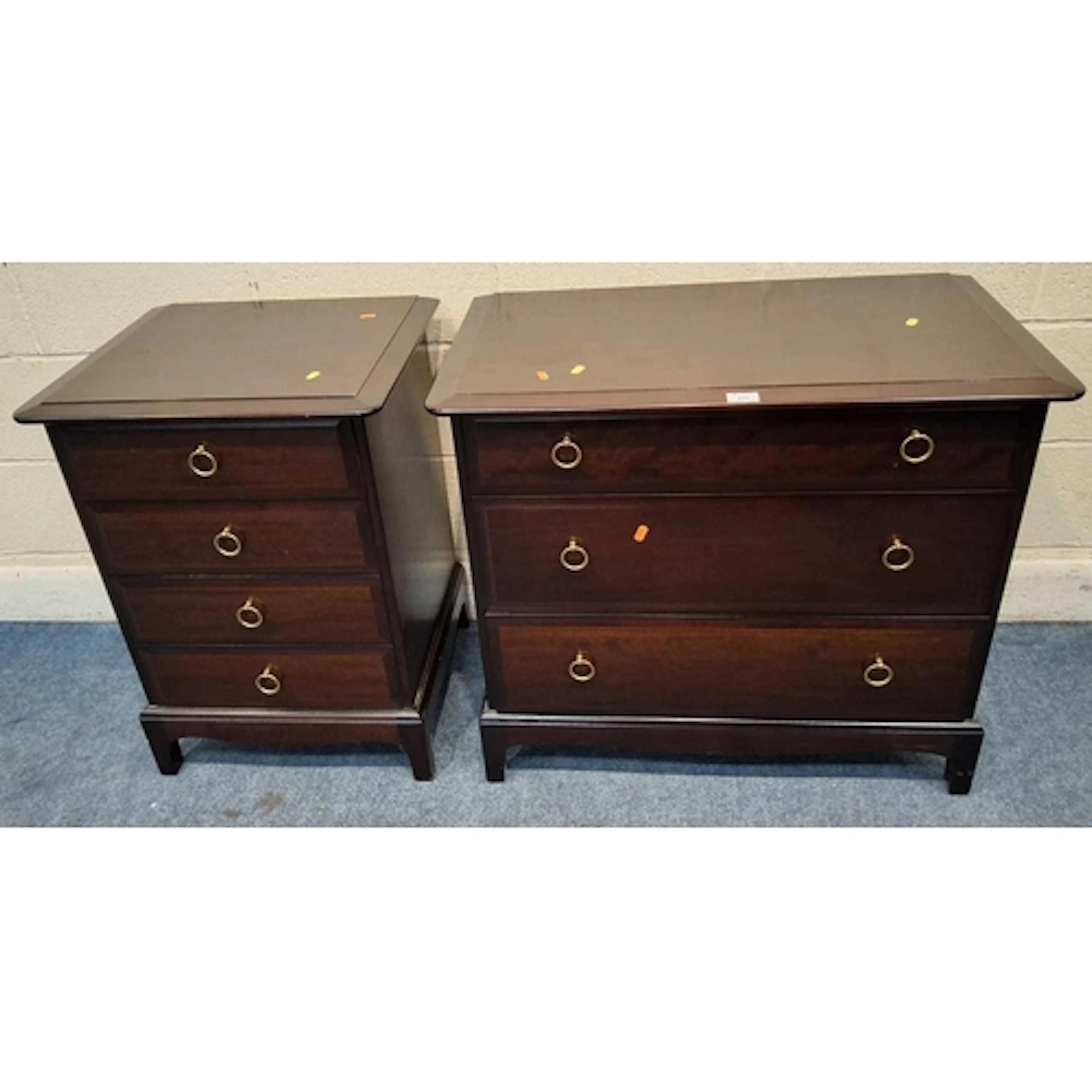 A STAG MINSTREL CHEST OF THREE LONG DRAWERS, along with a ma...