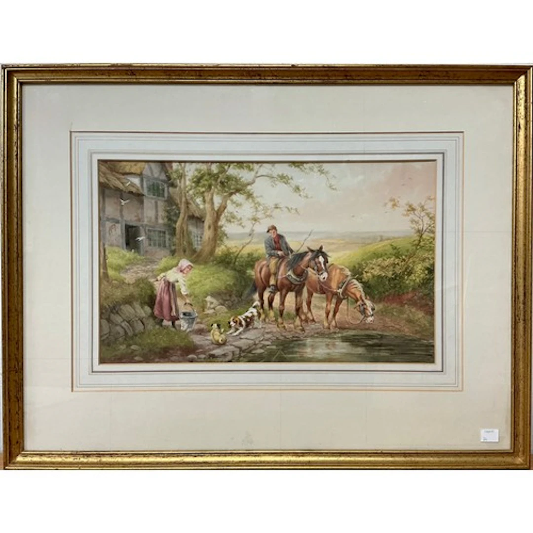 H. Hammond The Playful Pups signed, watercolour, 27cm x 44...