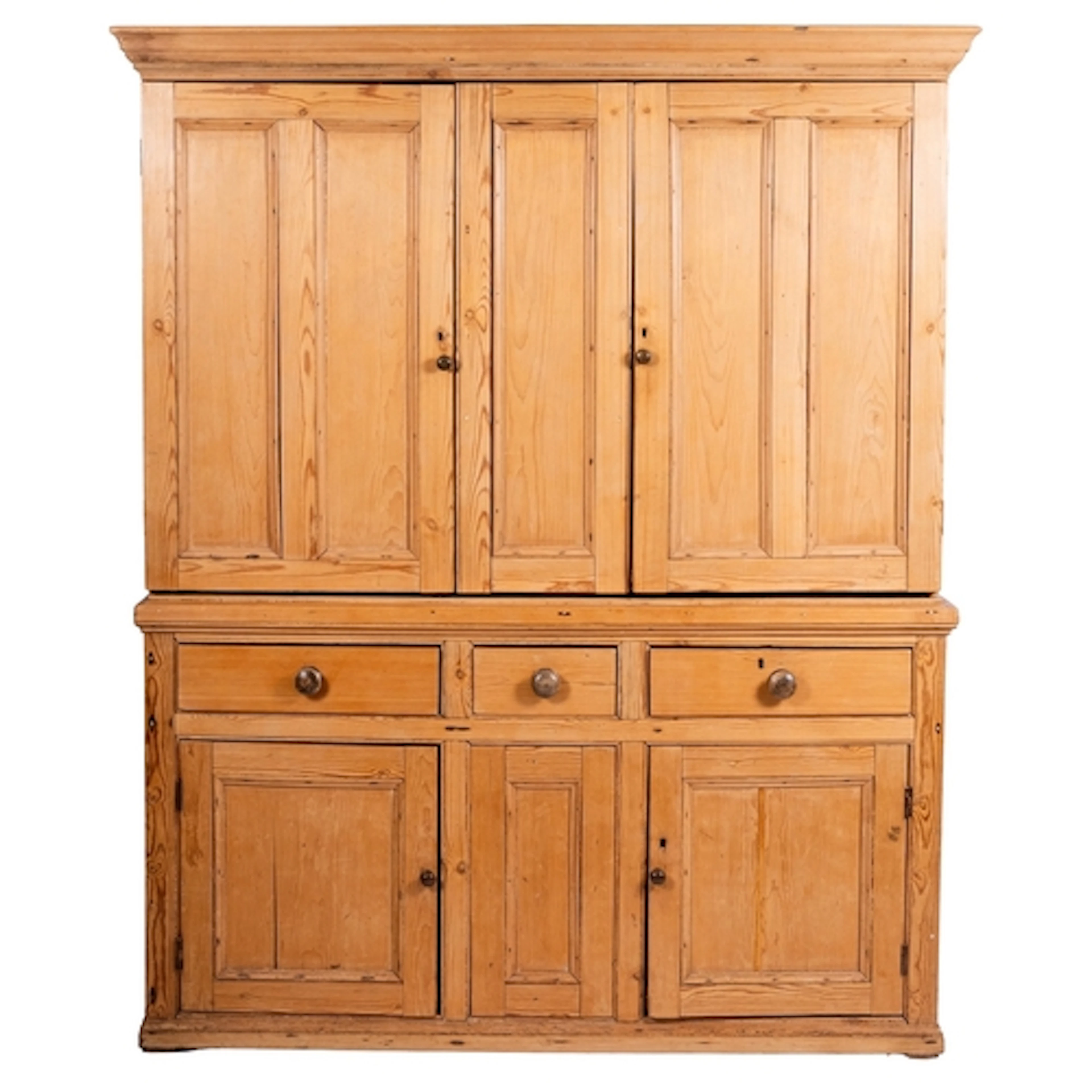 A Victorian pine housekeeper's cabinet, late 19th century; w...