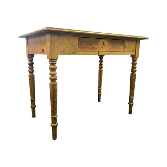 A late Victorian pine and leather top single drawer writing ...