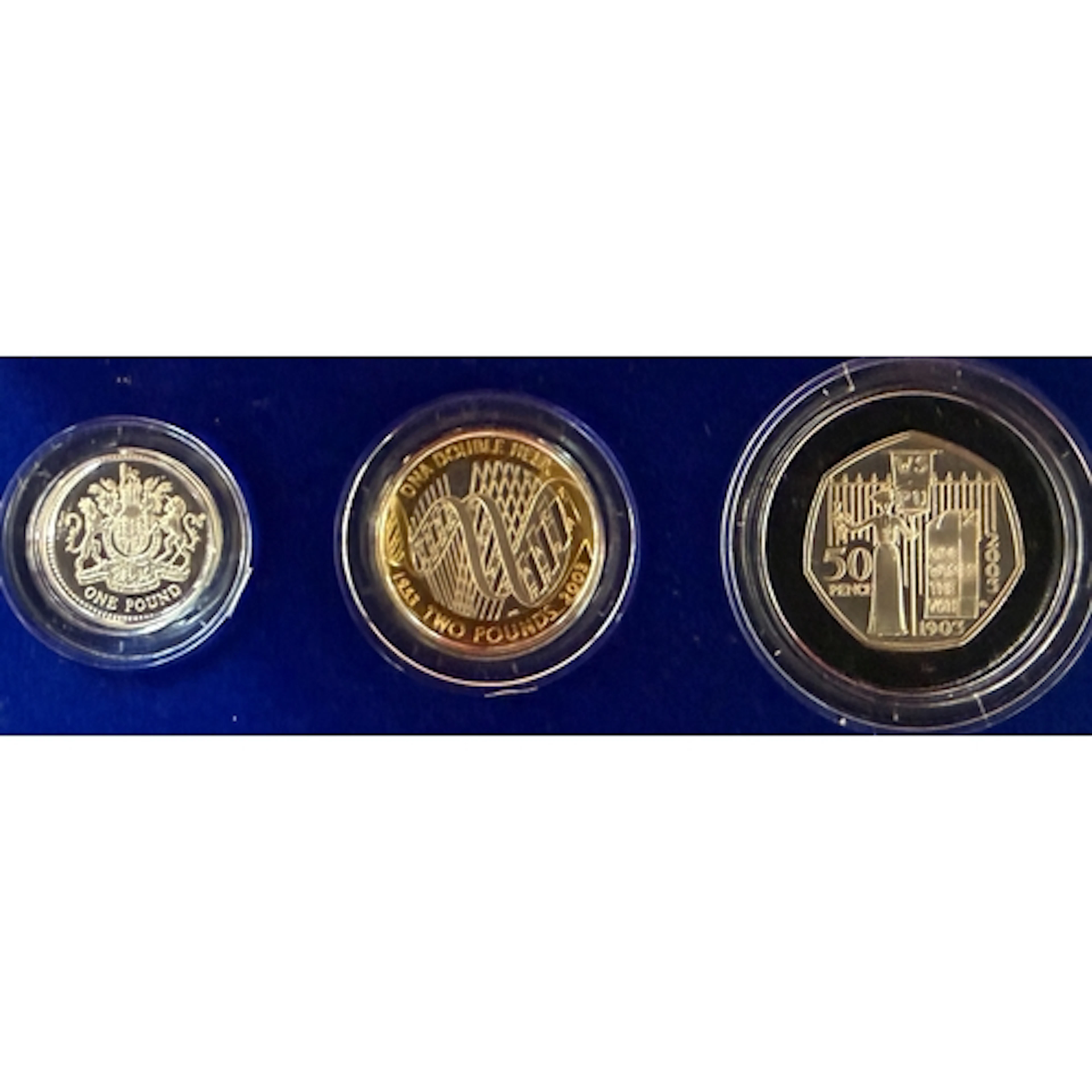 A pair of UK 2003 Silver Proof Piedfort 3-Coin Collections, ...