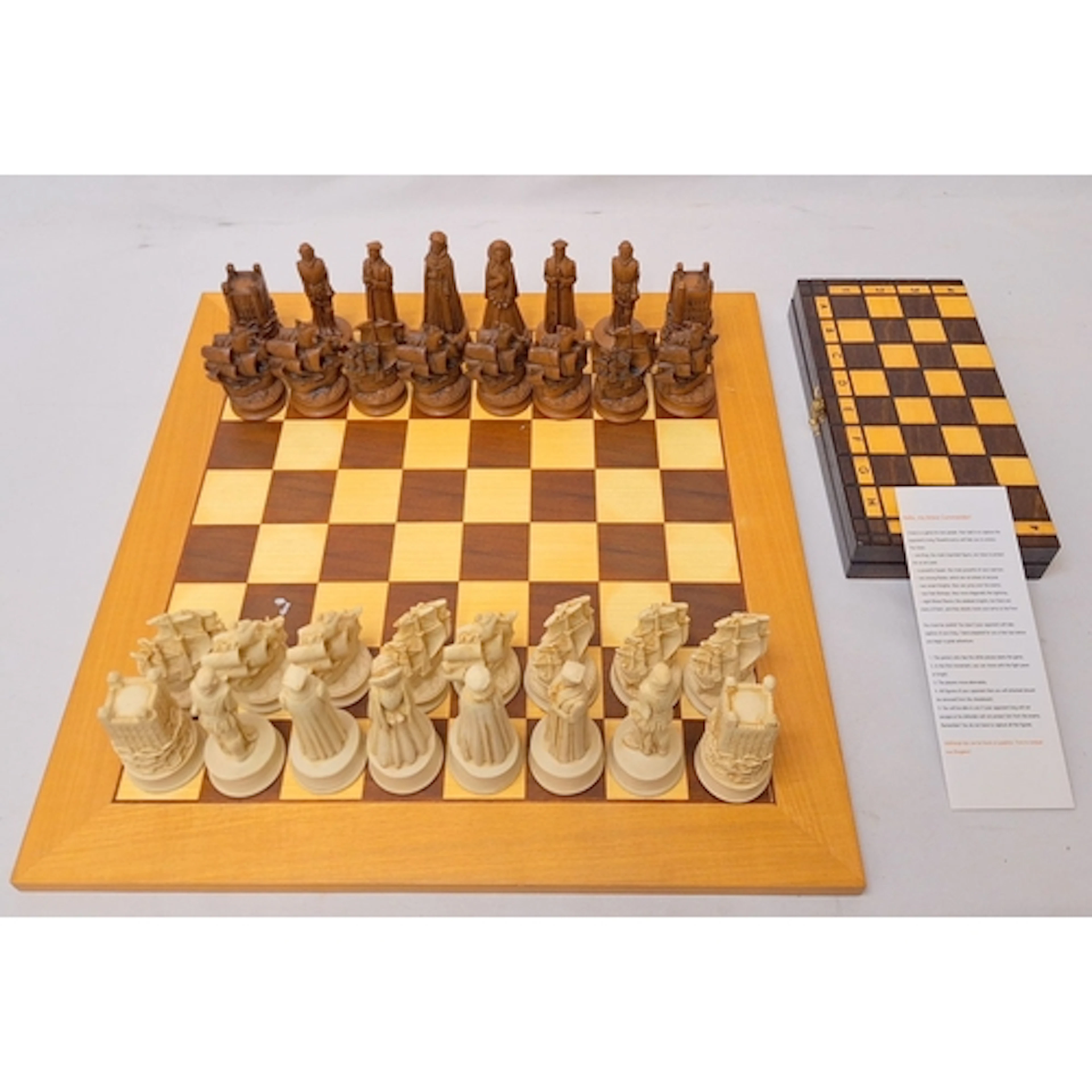 Large Blonde Wood Chess Board with unusual resin playing pie...
