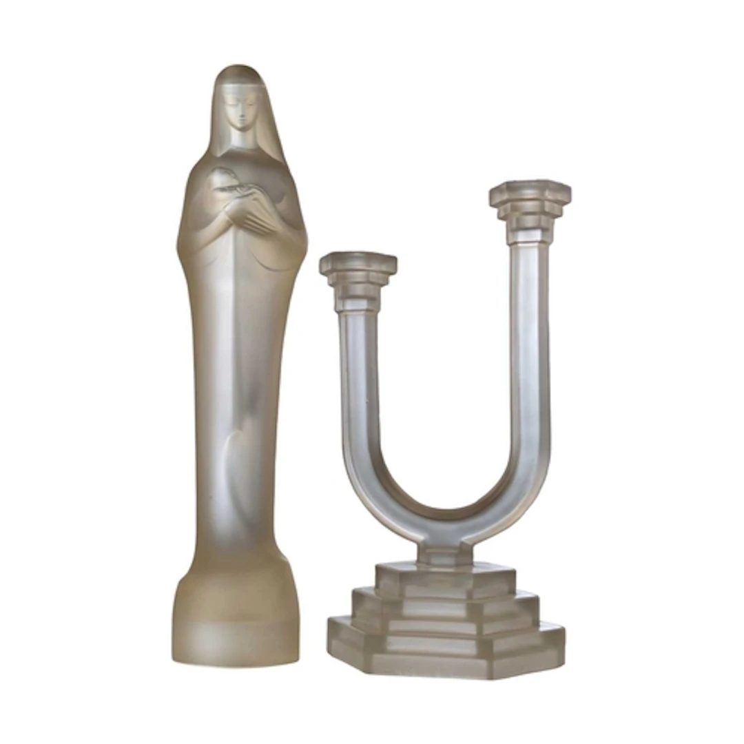 Dutch Leerdam - An Art Deco frosted Madonna and child figure...