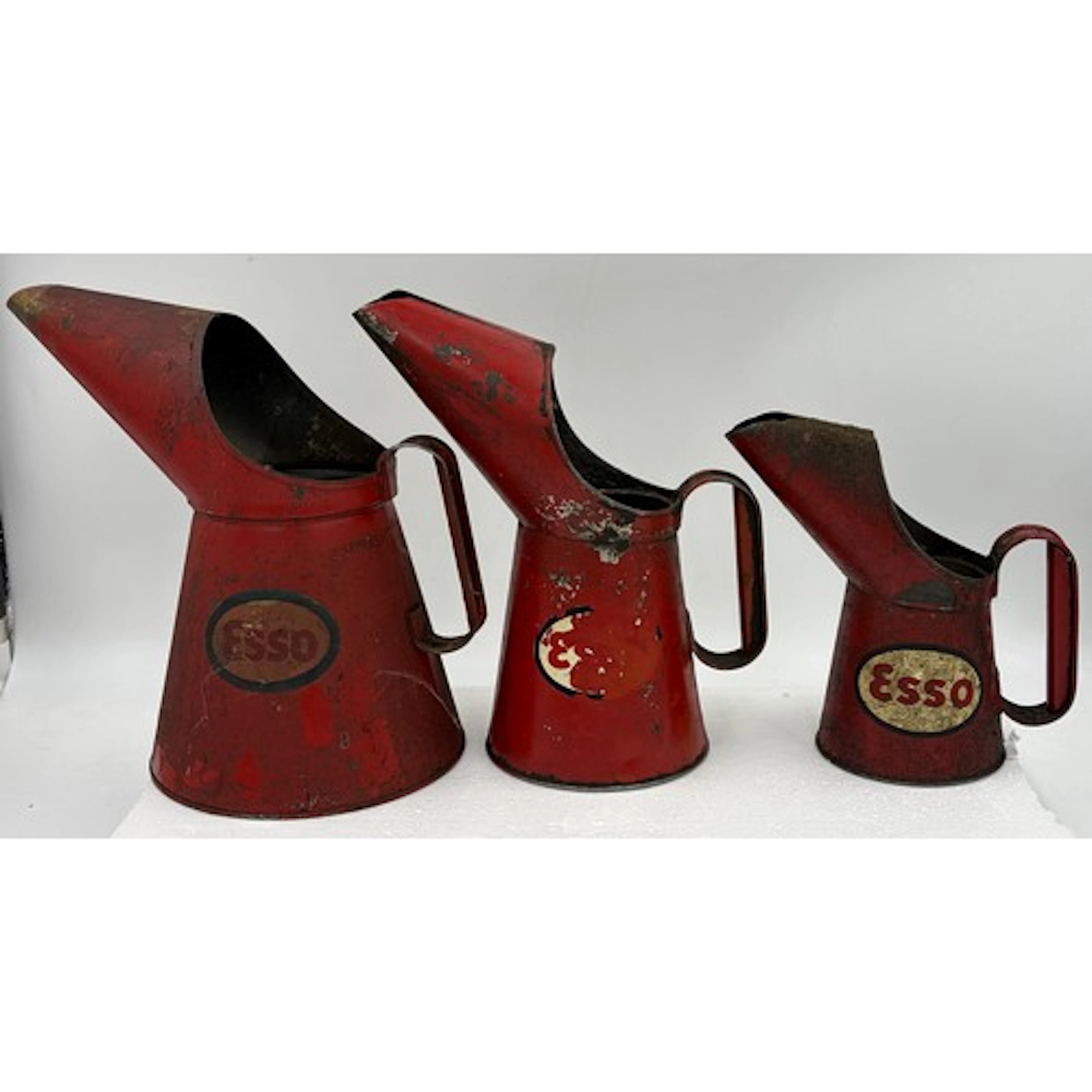 Original Esso pressed steel oil measuring/pouring jugs to in...