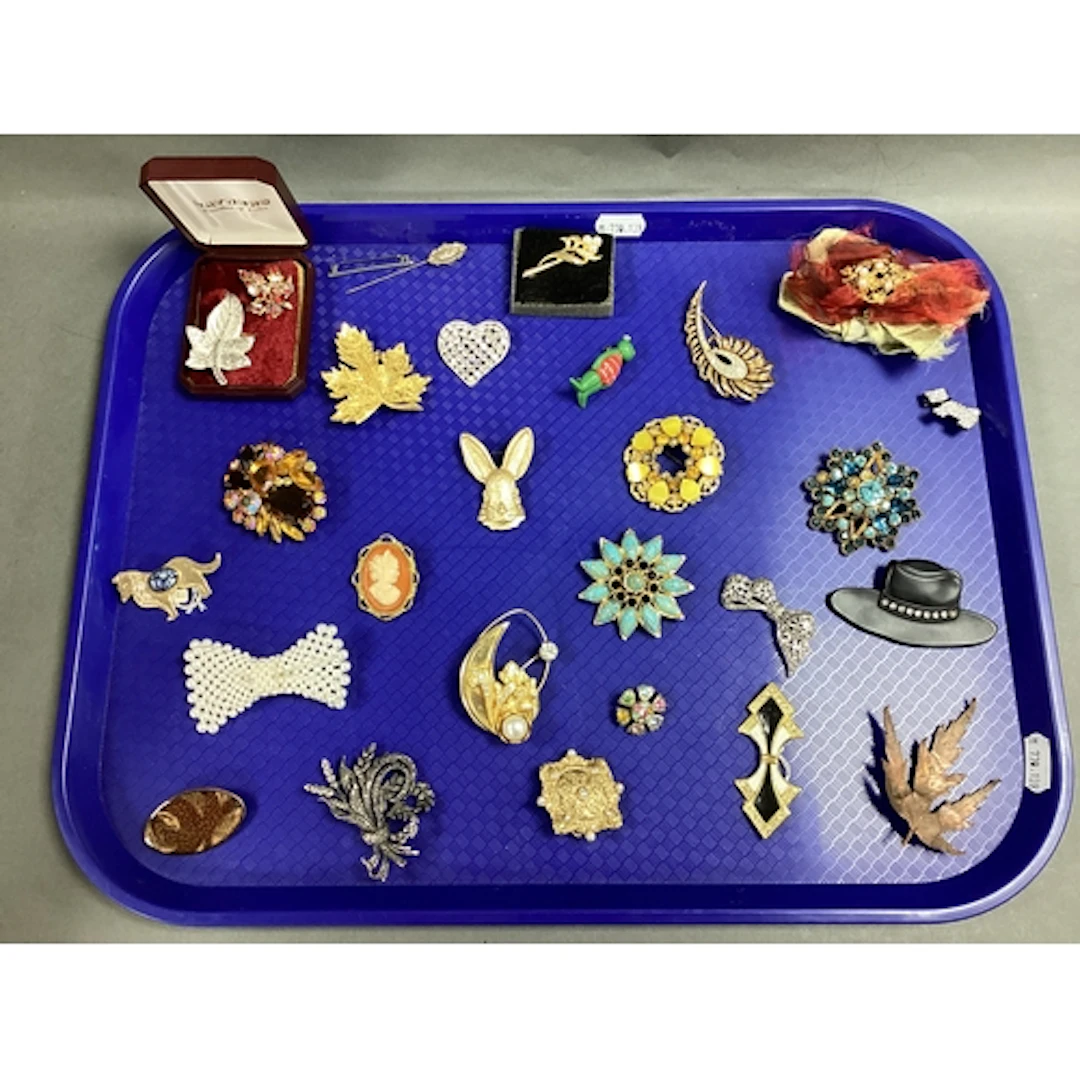 A Collection of Assorted Costume Brooches, including diamant...