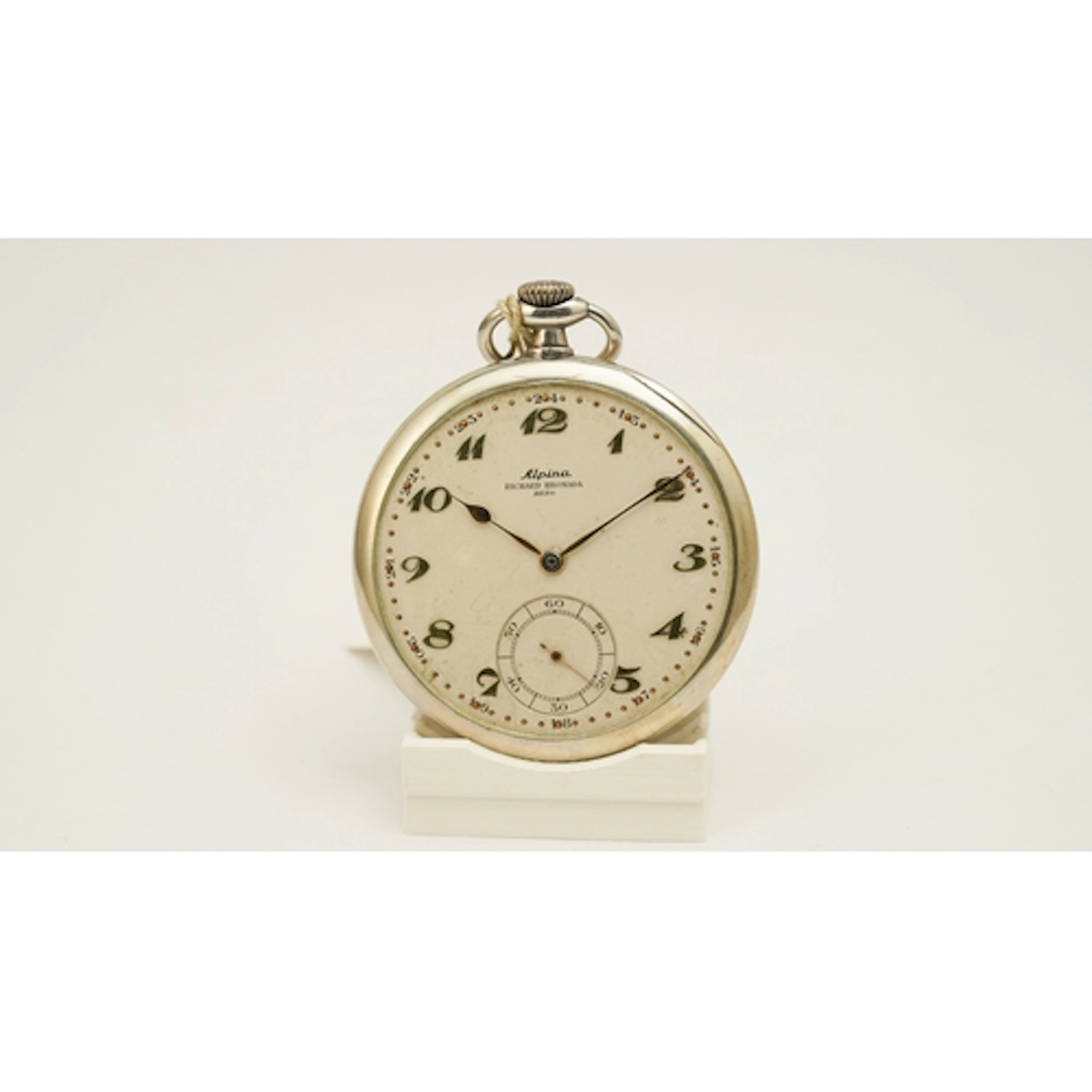 Alpina silver open face pocket watch. 49mm. Retailed by Rich...