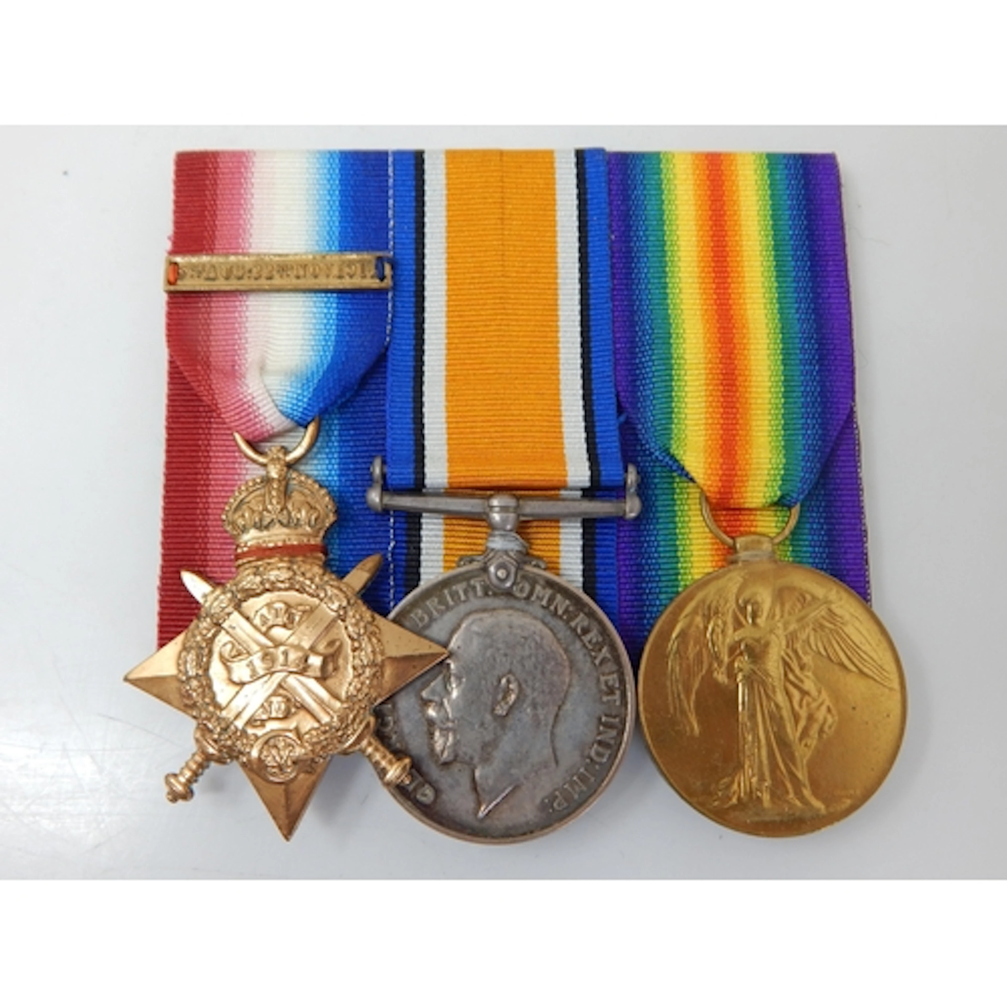 WWI 1914-1915 Star Bar Trio, Qualifying Date 13/8/1914 Award...