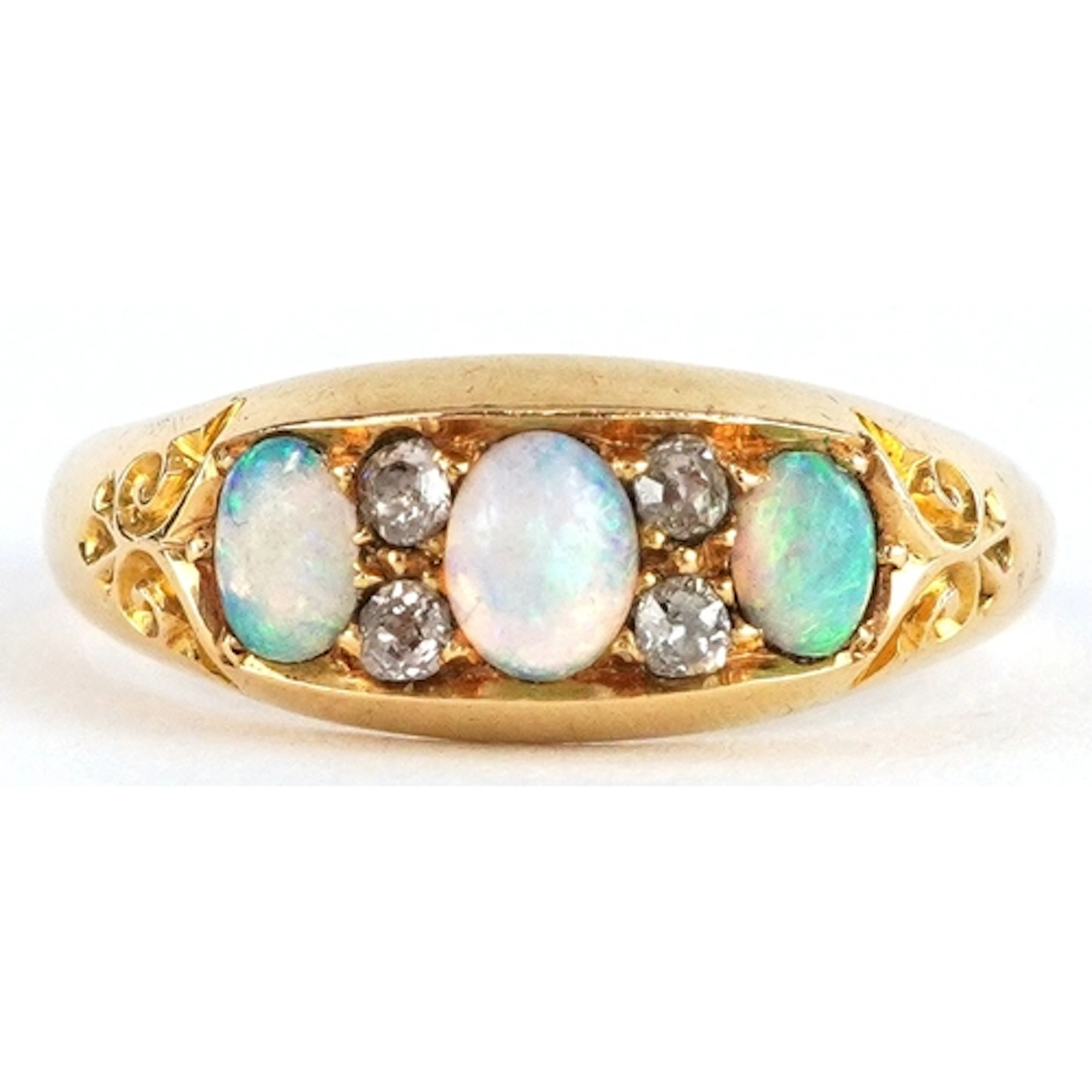 Victorian 18ct gold opal and diamond ring, Birmingham 1896, ...