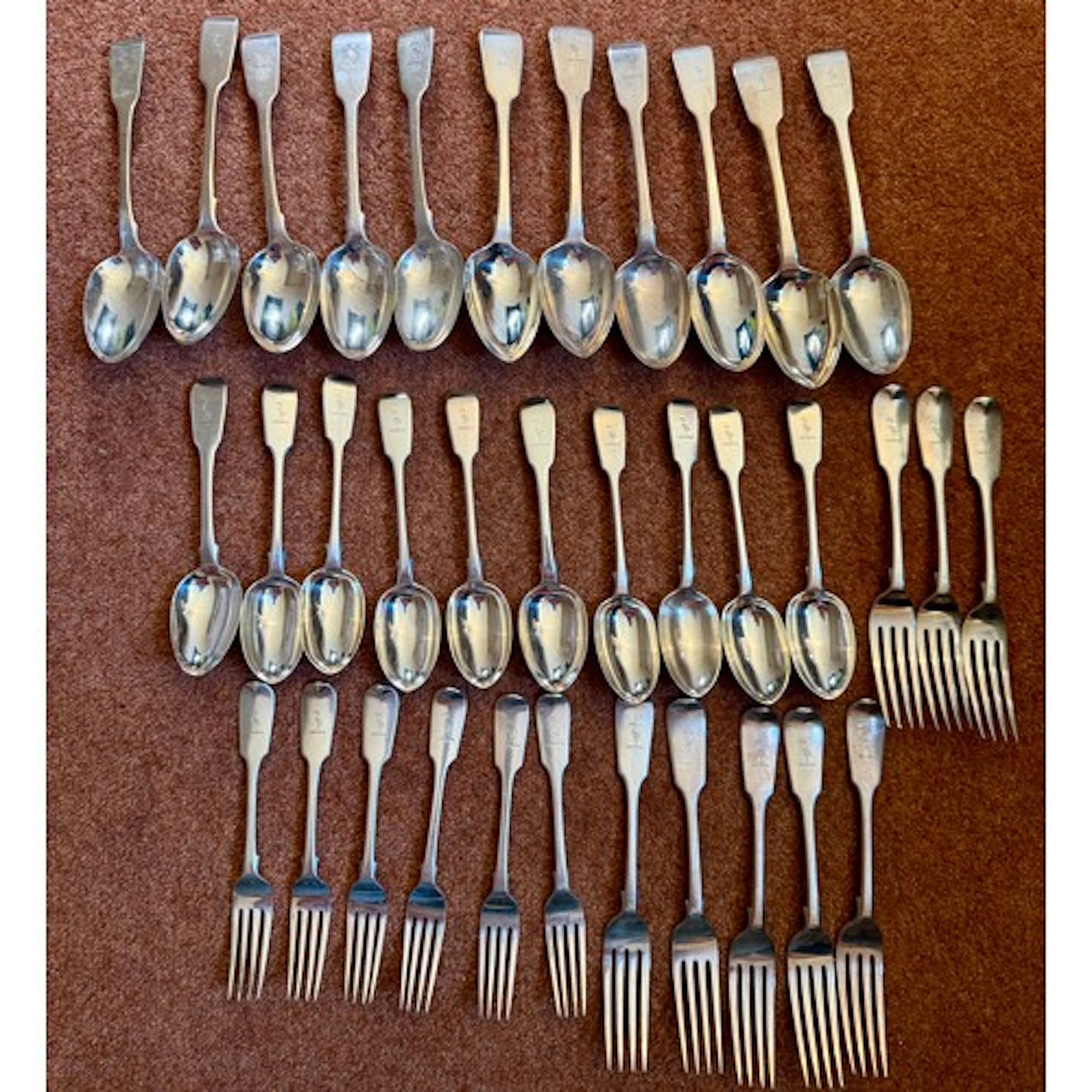 Hallmarked silver cutlery all with stork crest to tops to in...