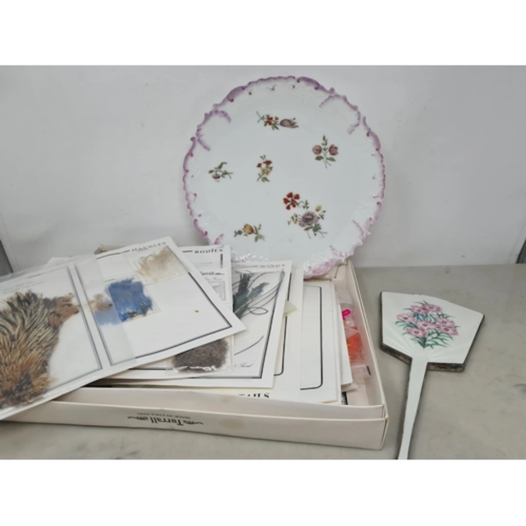 A Fly Tying Kit, a Dresden Plate, brass Companion Set, Dress...