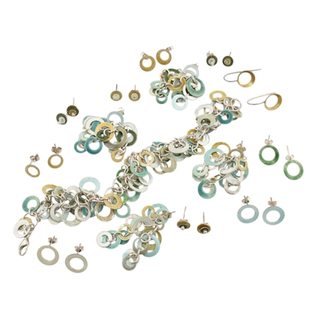 Fiona Cameron - Silver enamel Circle necklace and earrings 2...
