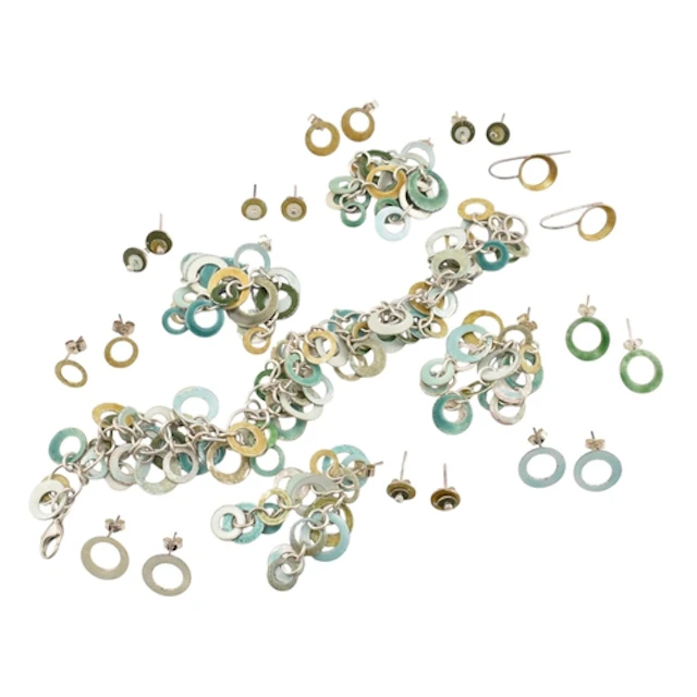 Fiona Cameron - Silver enamel Circle necklace and earrings 2...
