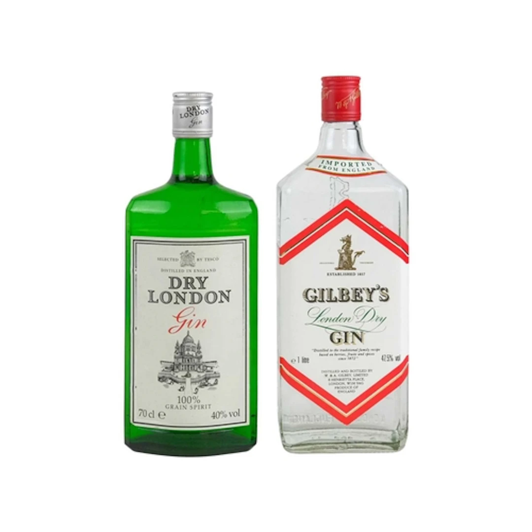 A bottle of Gilbey's London Dry Gin. 47.5% vol, one litre, w...