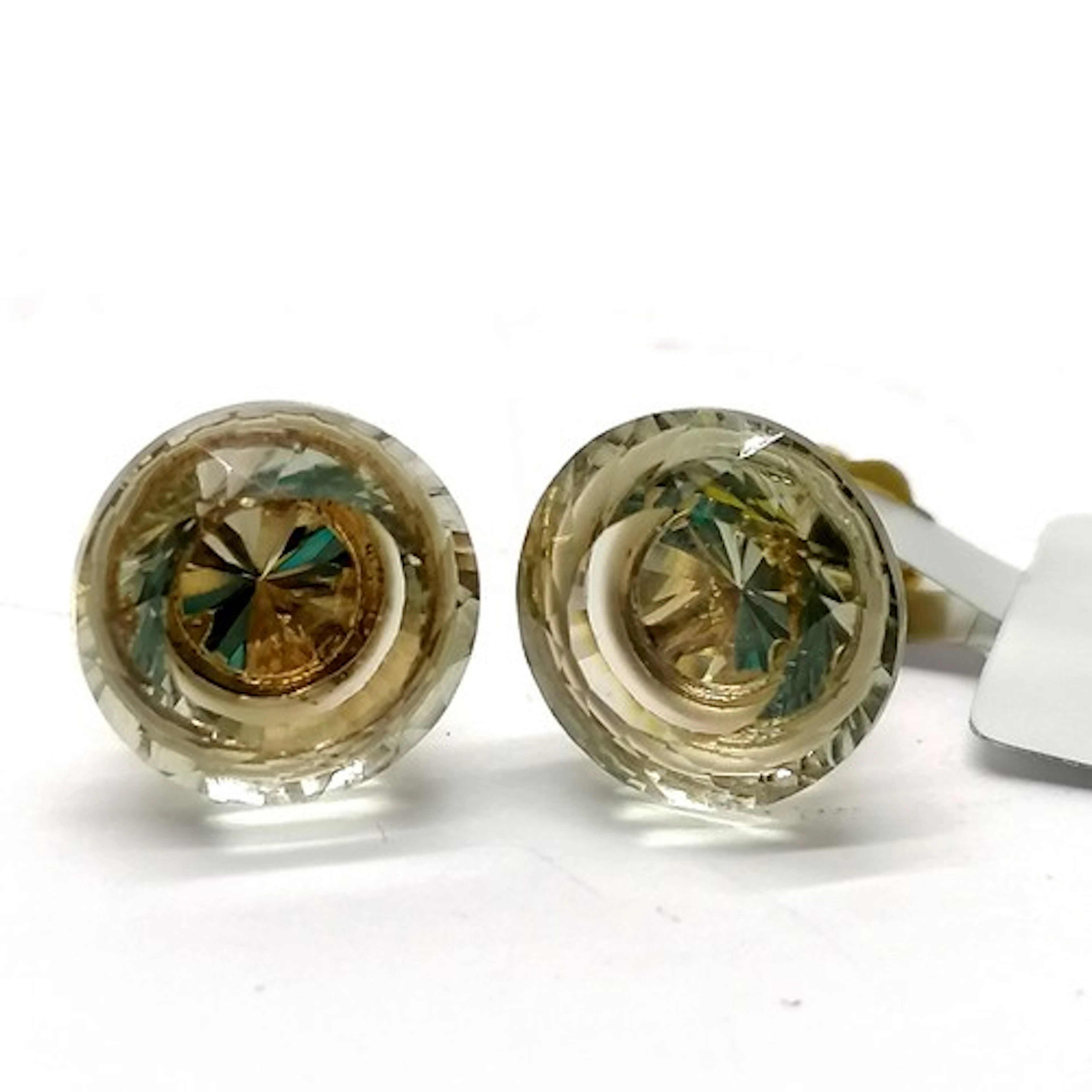 9ct marked gold green amethyst stone set earrings - 9.5mm di...