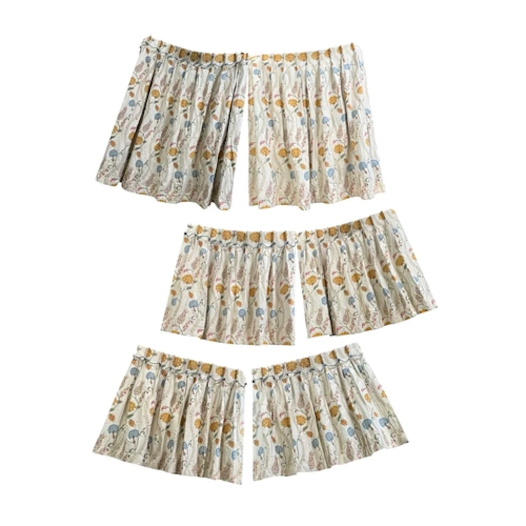 Four pairs of vintage machine embroidered floral curtains. E...