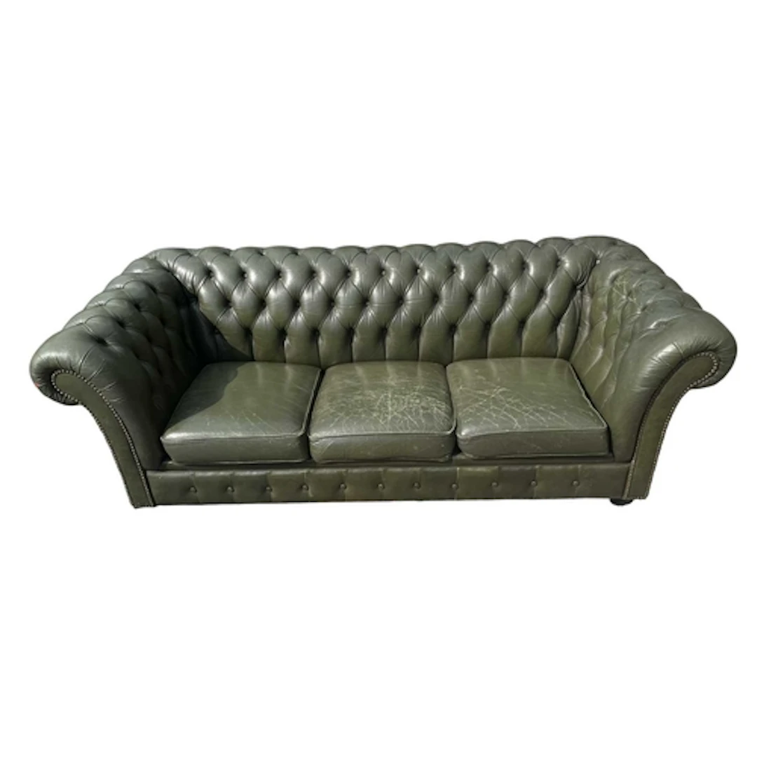 A Chesterfield style 20th century green leather buttoned bac...